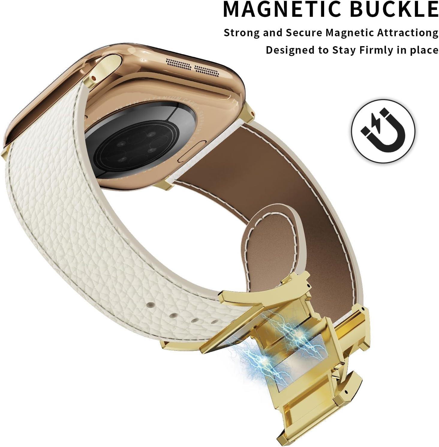 Thumbnail 2 de Leather Watch Band with Magnetic Buckle for Apple Watch Ultra and Series
