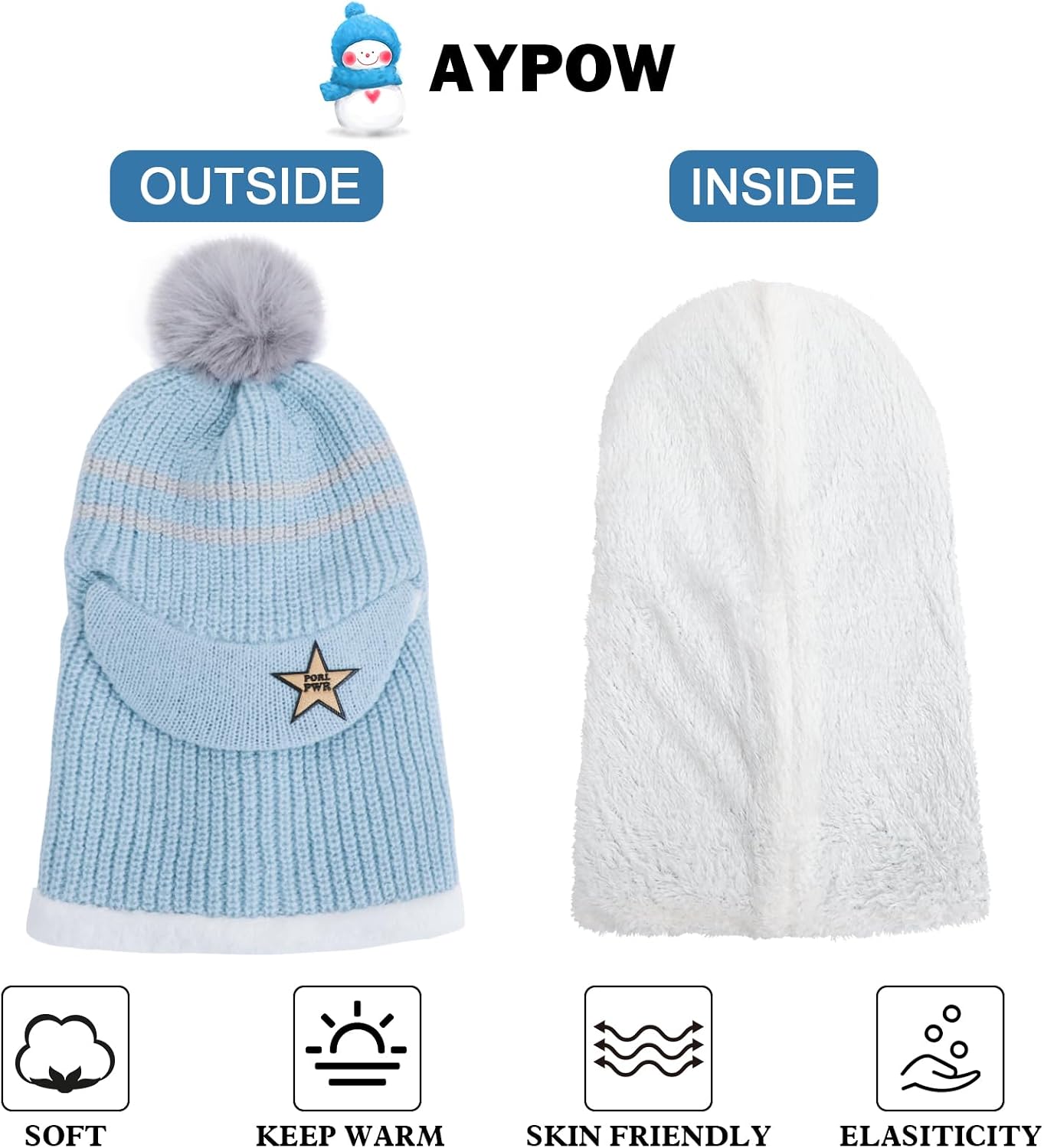 Thumbnail 1 de AYPOW Bonnet cagoule bébé ensemble tricot chaud pour tout-petit