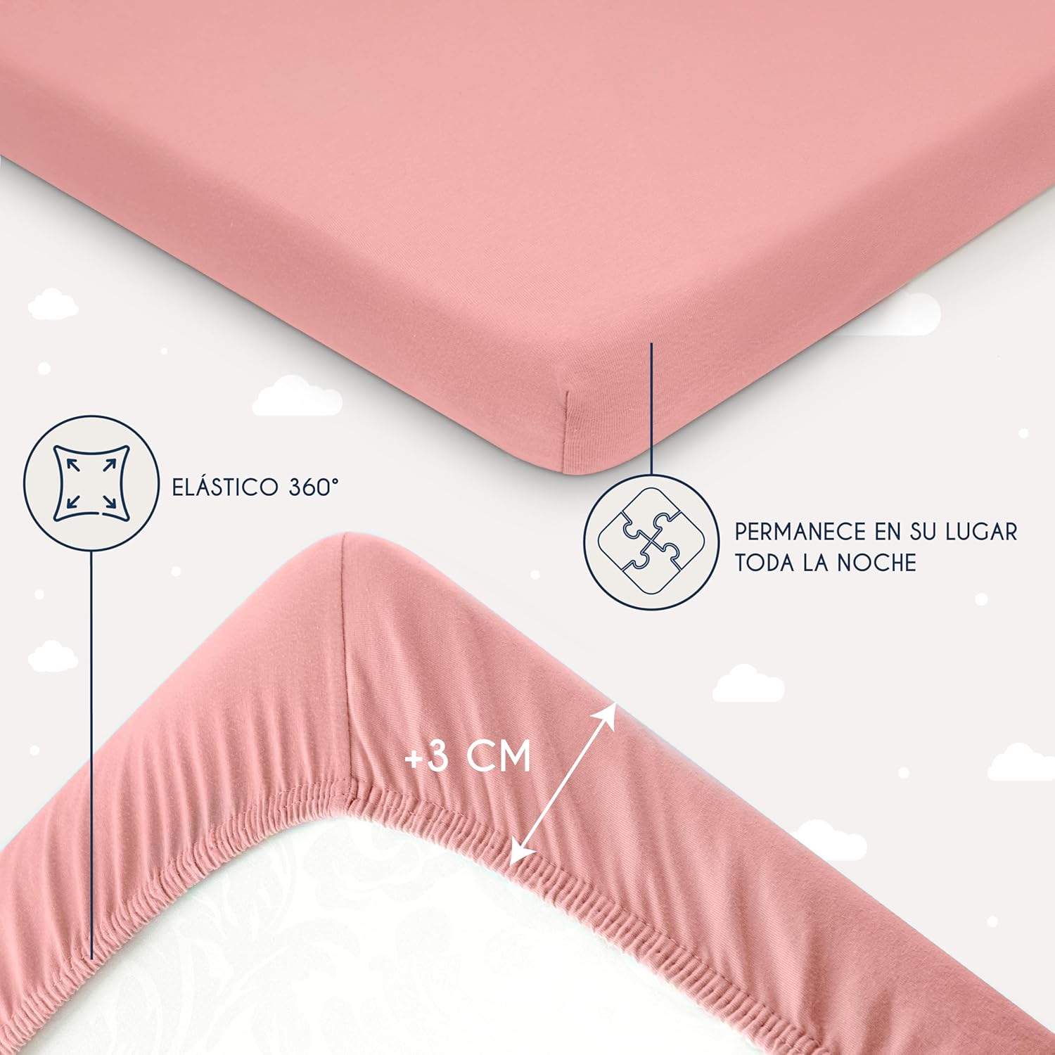 Thumbnail 3 de Sábanas Cuna 70x140 Ajustables - Oeko Tex - Blanco y Rosa
