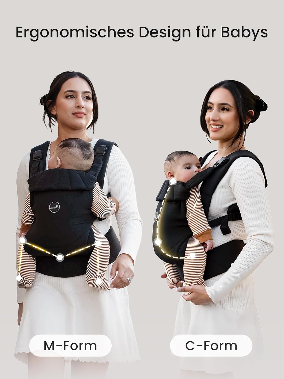Thumbnail 4 de GROWNSY Babytrage mit Ein-Klick-Schnalle und Kopfstütze (3–20 kg) – ergonomisch & leicht in Schwarz