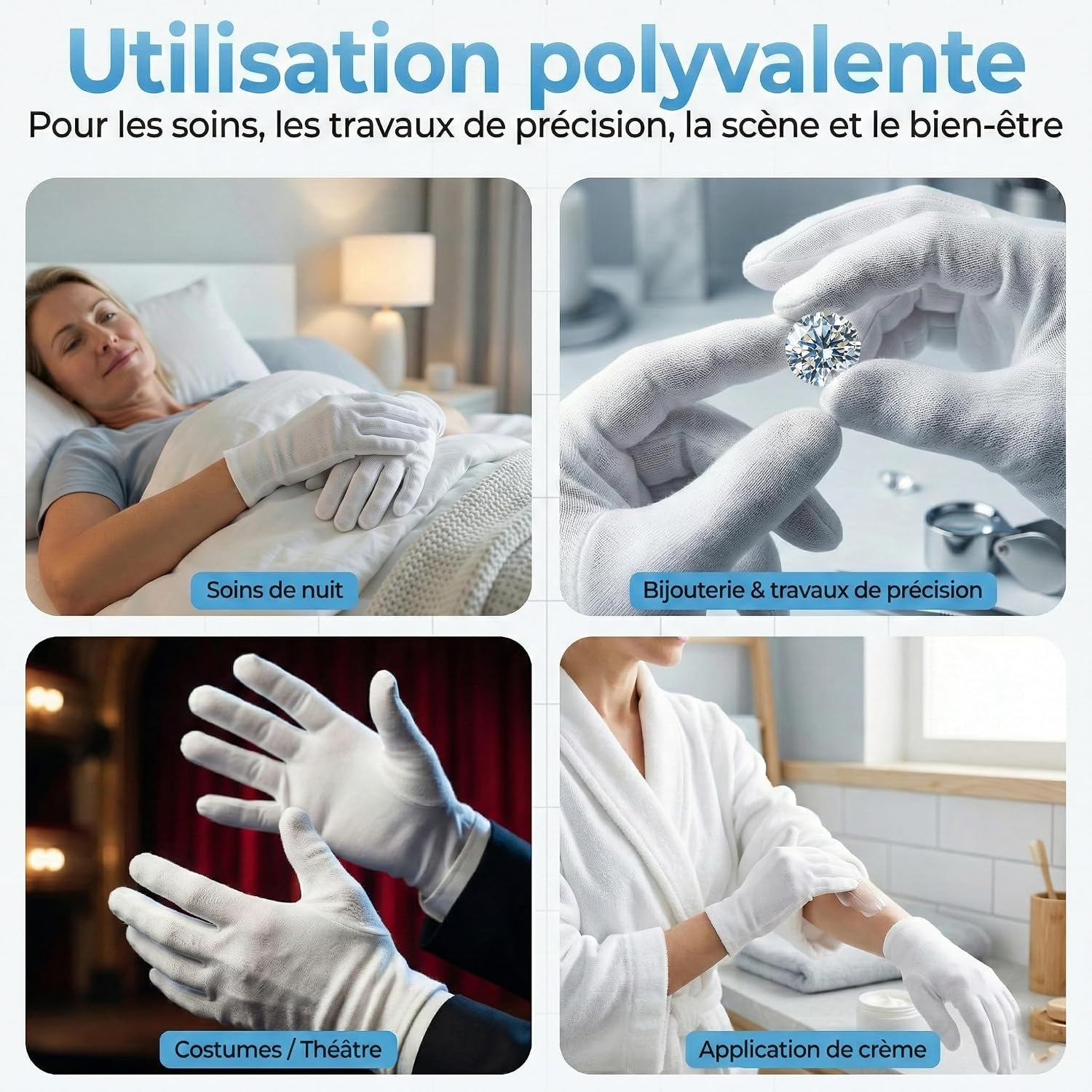 Detalle de Gants en coton blancs (Dermatest: Excellent) – pour soins nocturnes et peaux sensibles