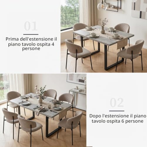 Thumbnail 4 de JIEXI set tavolo da pranzo allungabile con 4 sedie, MDF effetto cemento