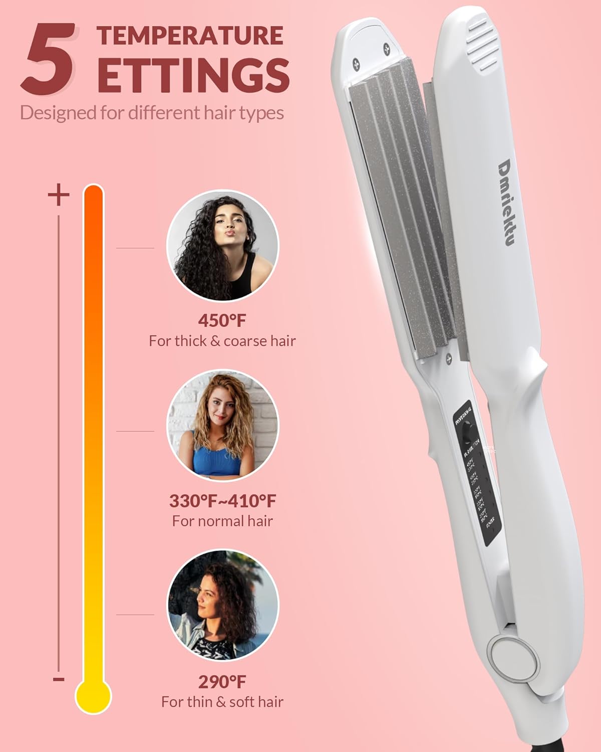 Detalle 2 de Hair Crimper for Women ceramic crimping iron with 5 temp settings and auto shut-off