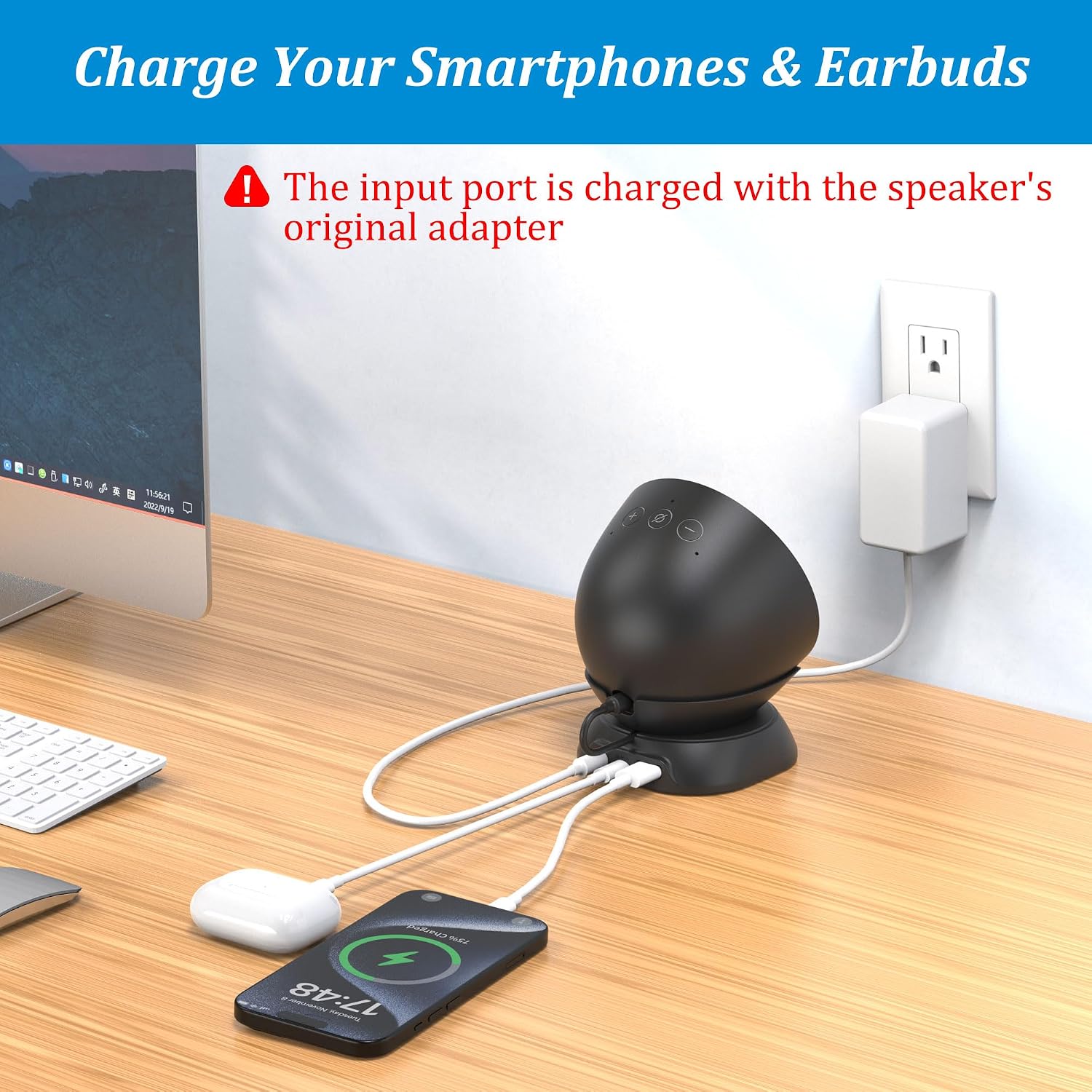 Detalle de PlusAcc Stand for Spot and Smartphones – Desktop Holder with USB-C and USB-A Charging Ports (Black)