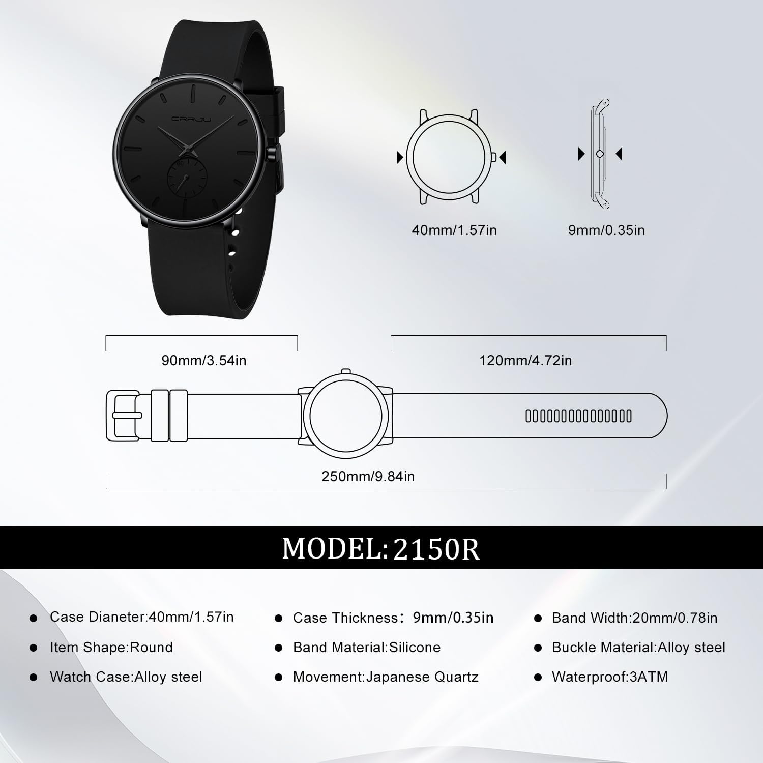 Detalle 2 de CRRJU Herren Uhr mit Silikonarmband – ultradünn, minimalistisch und zuverlässig