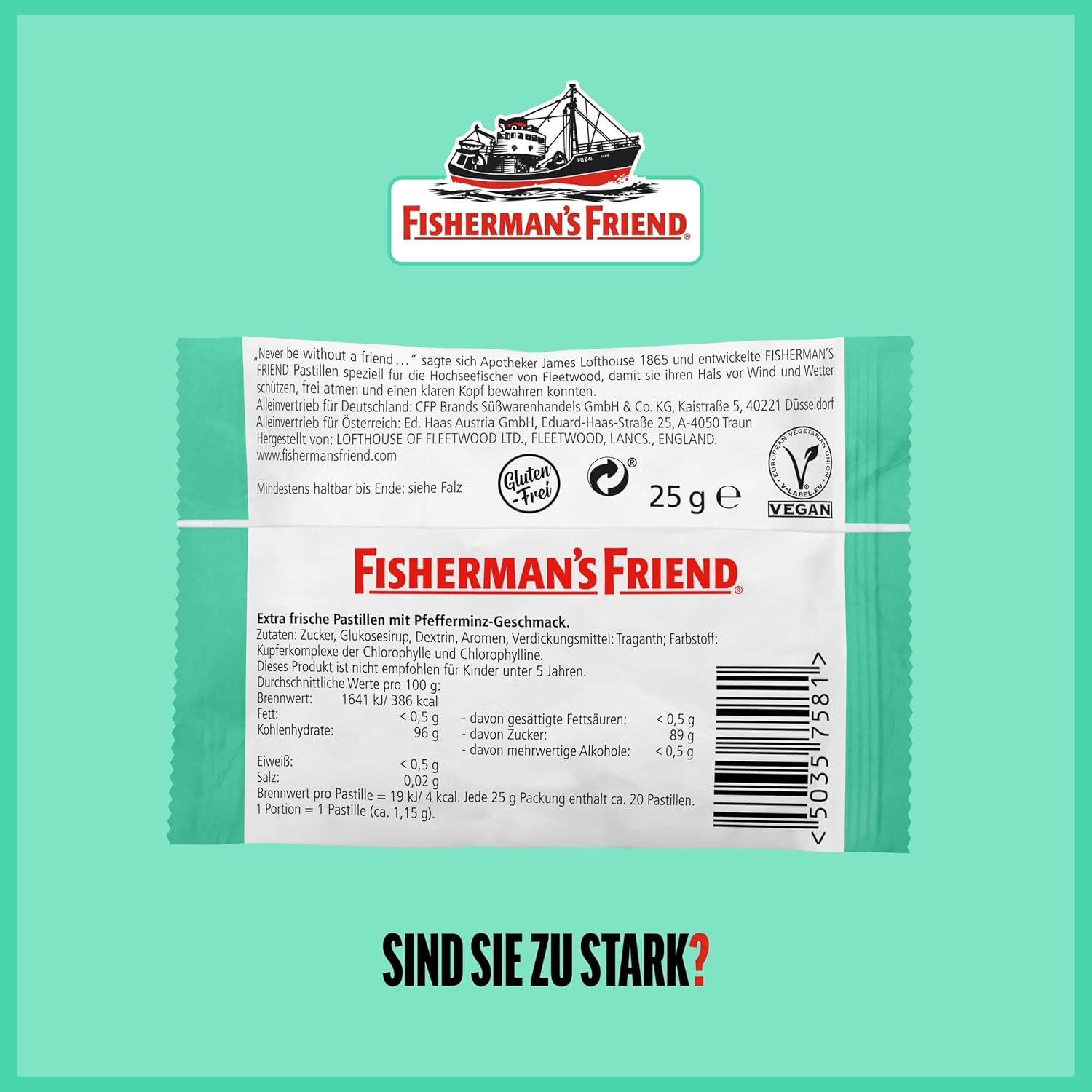 Detalle de Fisherman's Friend Mint 24er Vorratsbox – Pfefferminze & Menthol, vegan, 24 x 25 g