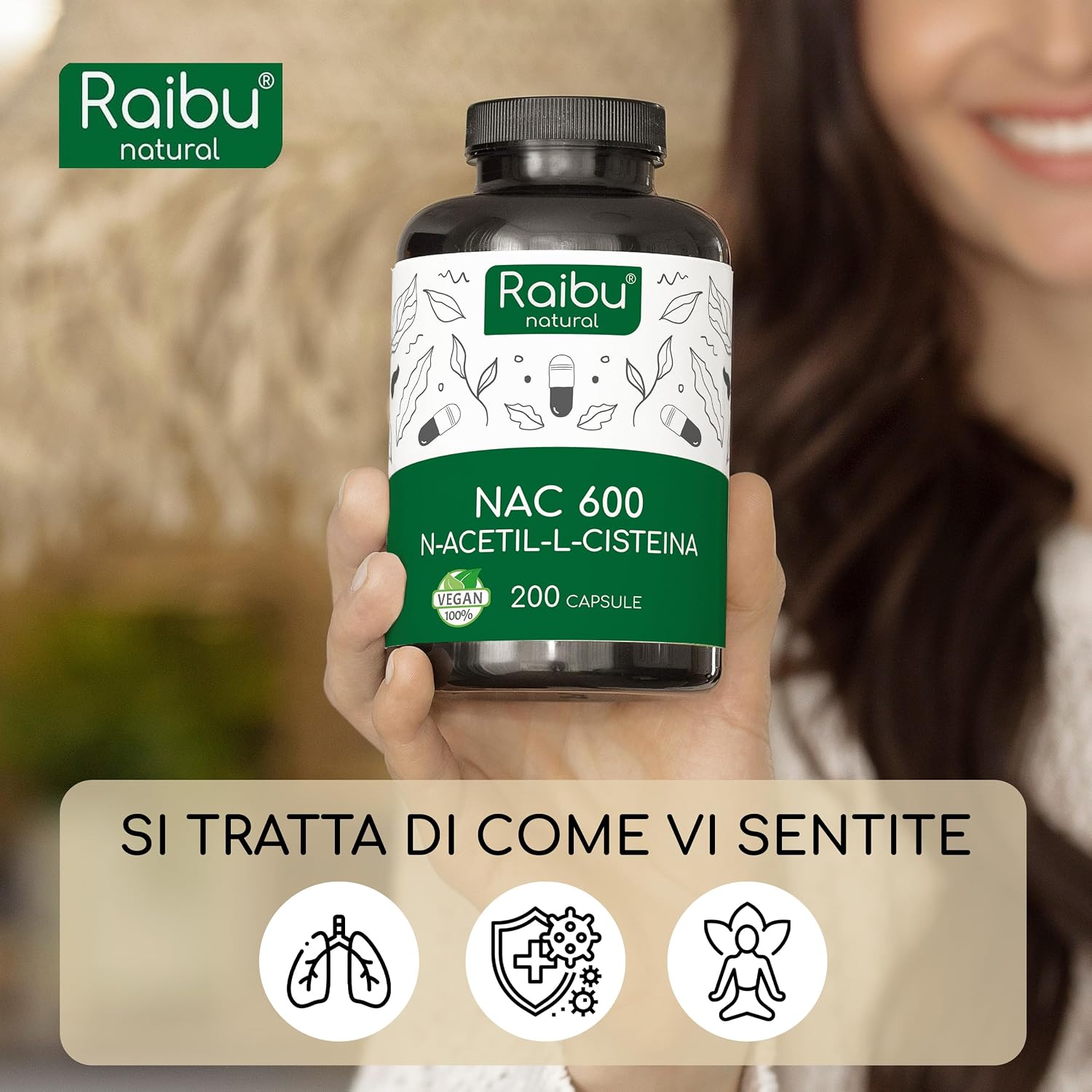 Thumbnail 4 de Raibu NAC N‑Acetil‑Cisteina 600 mg, 200 capsule 💊