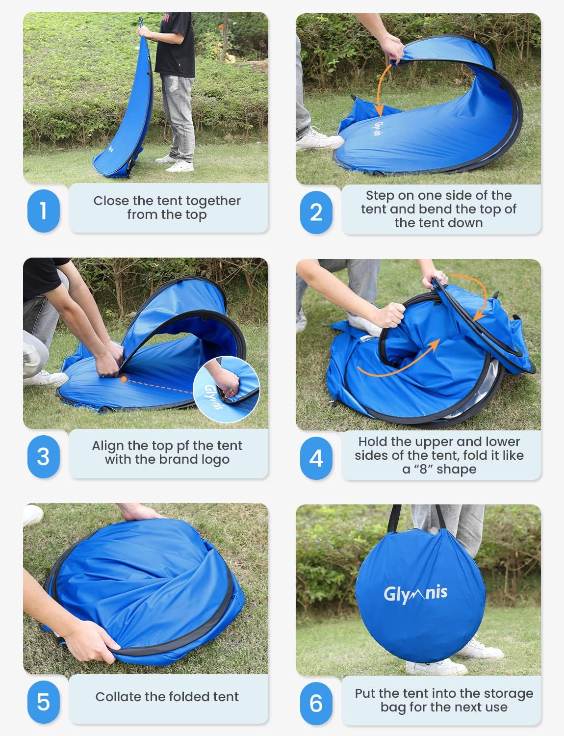 Thumbnail 6 de Glymnis Pop Up Beach Tent Small (1–2 Person) / Large (3–4 Person) with UPF 50+ UV Protection & Zipper Porch