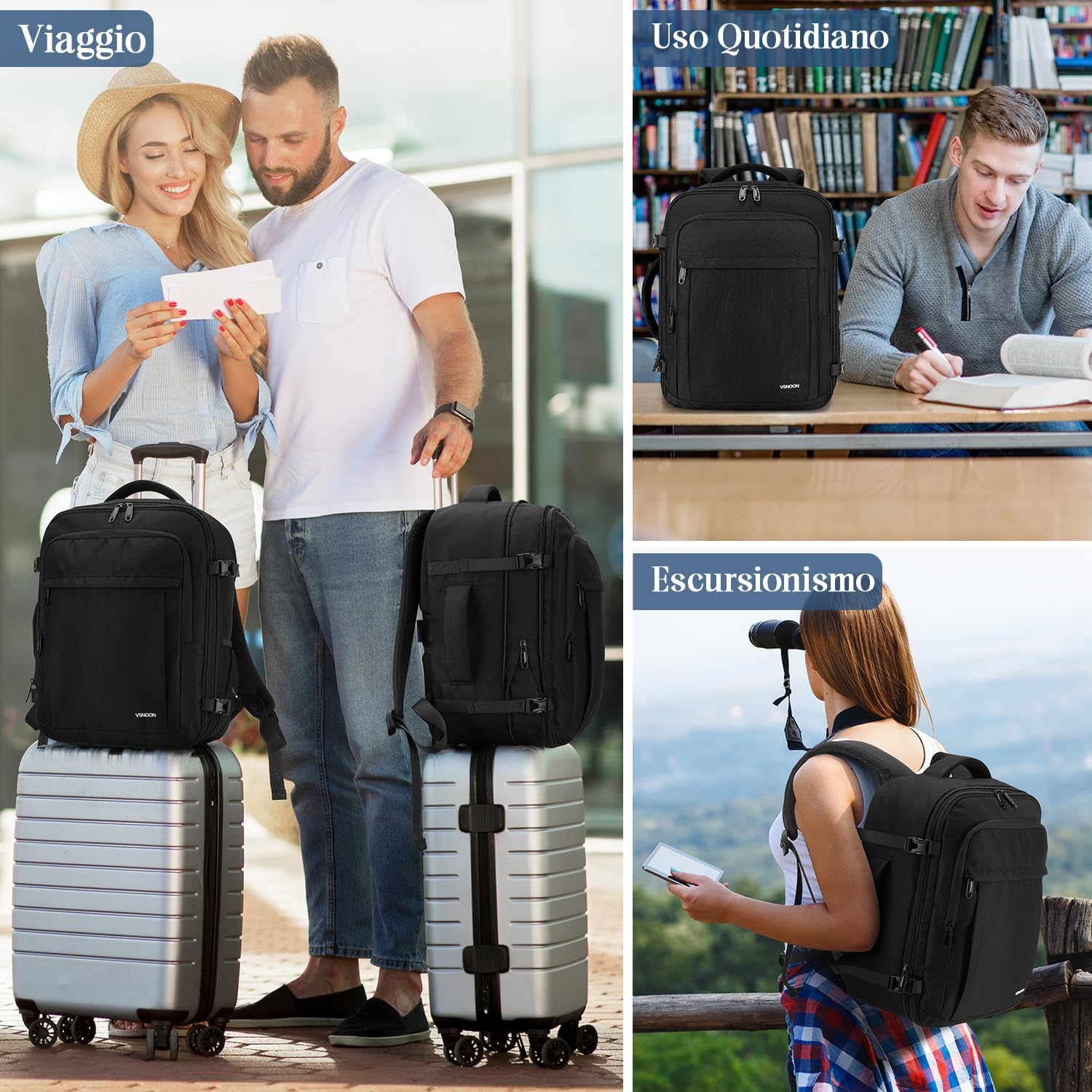 Thumbnail 5 de VSNOON Zaino da Viaggio Estendibile 40x30x20 cm, 24–30 L, Tasche e Laptop 15", Nero