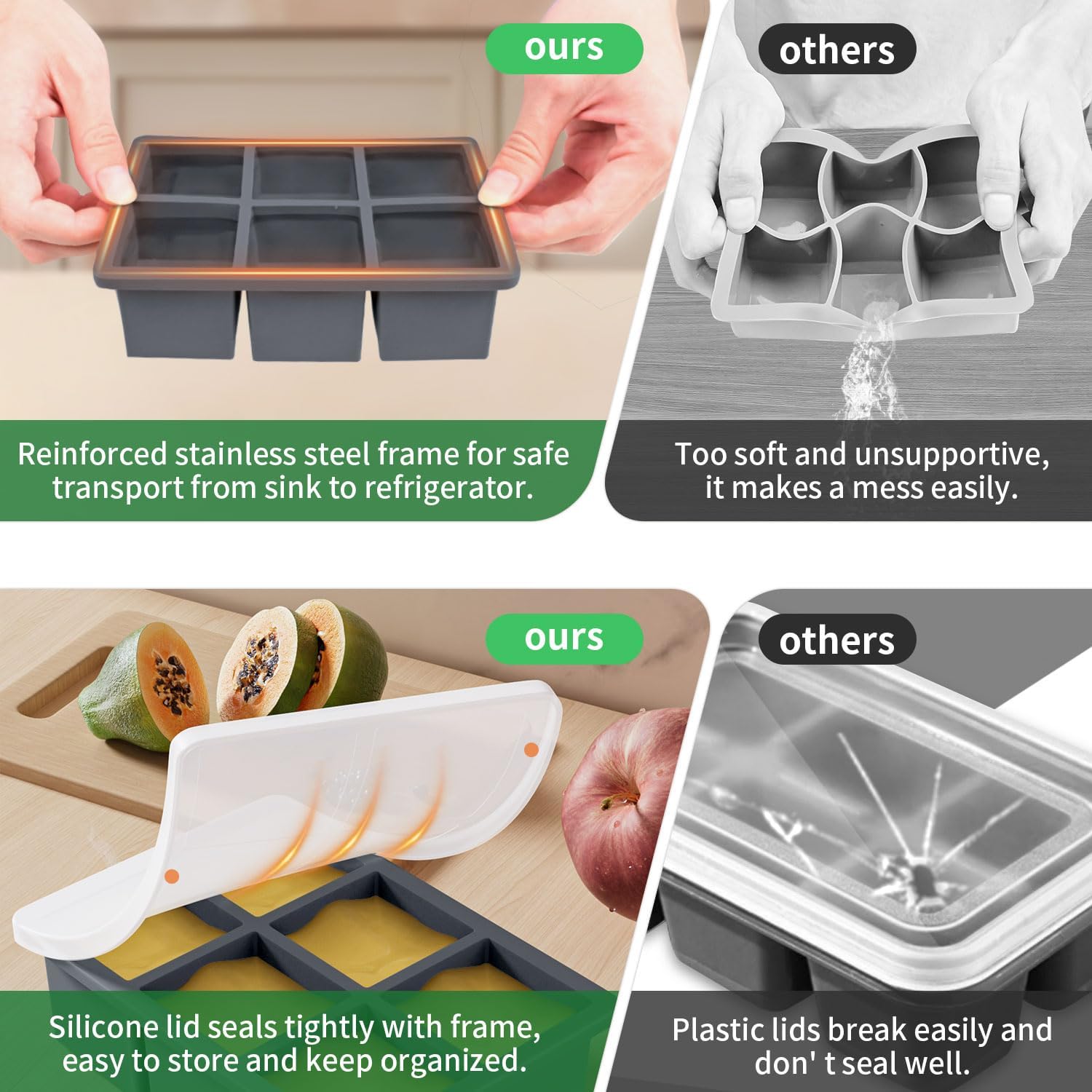 Thumbnail 2 de FDDBI Large Ice Cube Trays with Lid (2-Pack) – 2-Inch Square Whiskey Ice Cubes