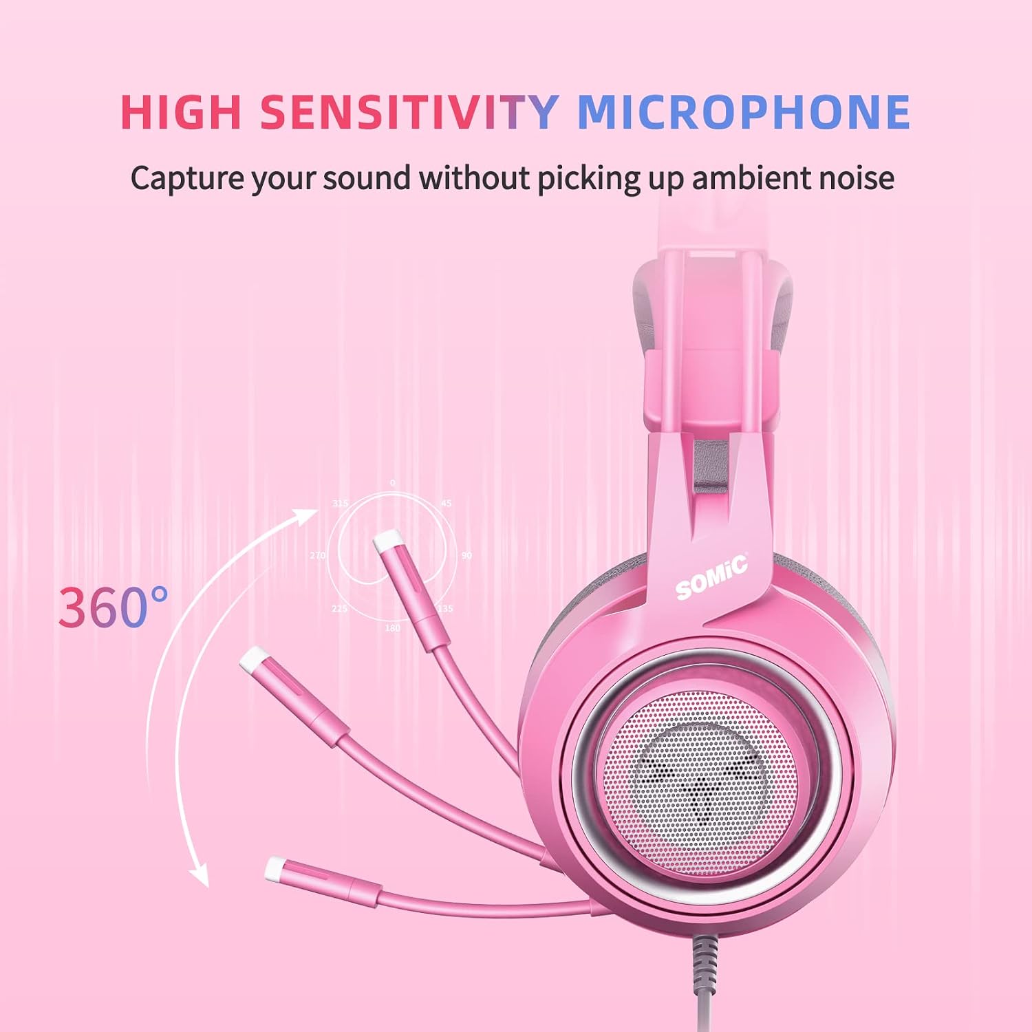 Detalle de Somic G951S Rosa Gaming-Headset mit Mikrofon und Katzenohren (3,5-mm-Kabel)