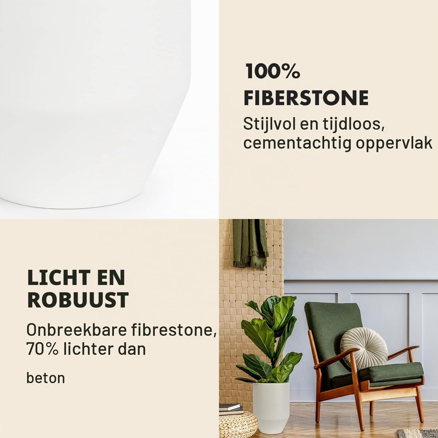 Thumbnail 3 de Fox & Fern plantenpot 25 cm, wit, UV- en vorstbestendig met afvoerplug
