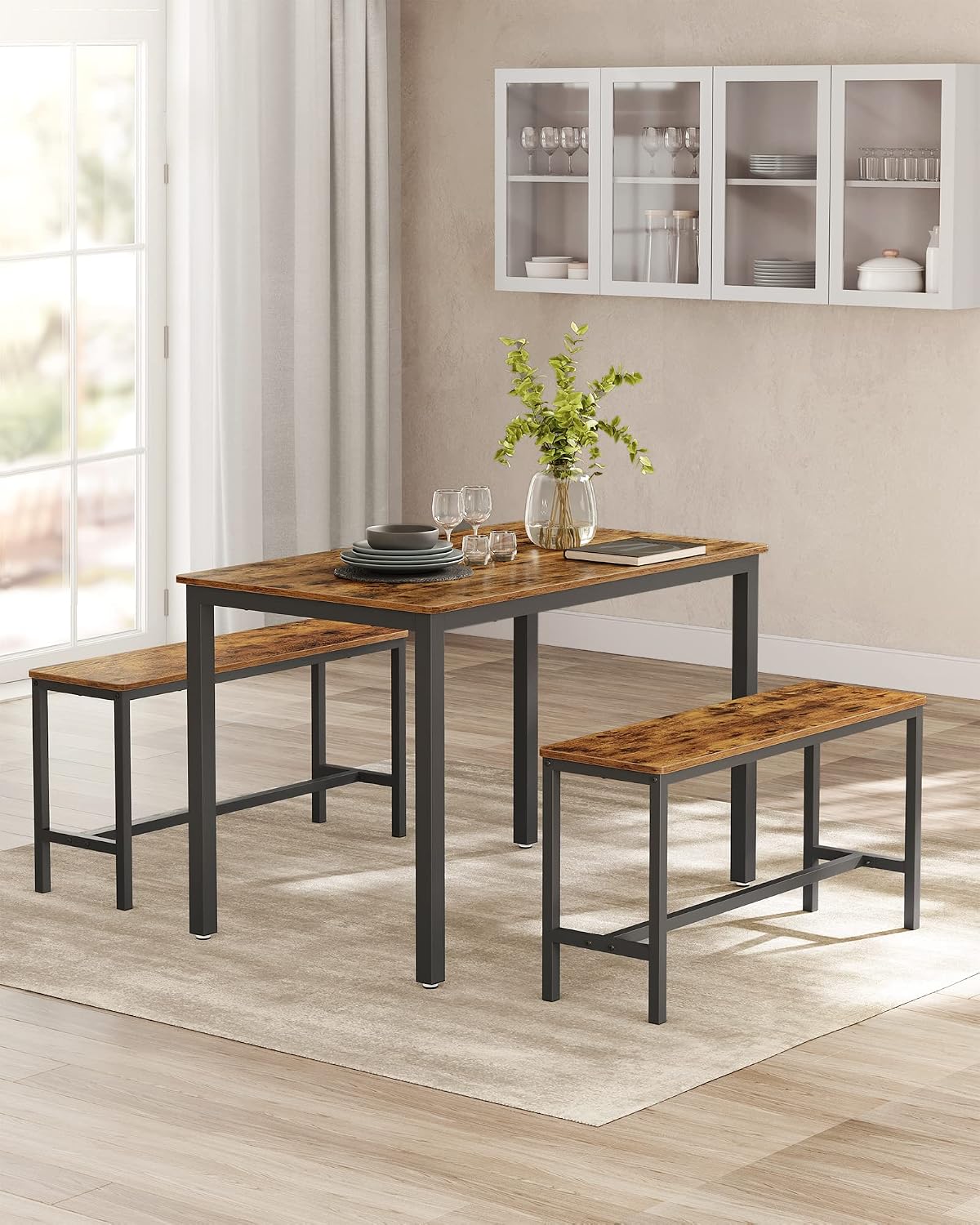 Detalle de VASAGLE BARNET KDT070B01 Dining Table Set, 110 x 70 cm with Two Benches