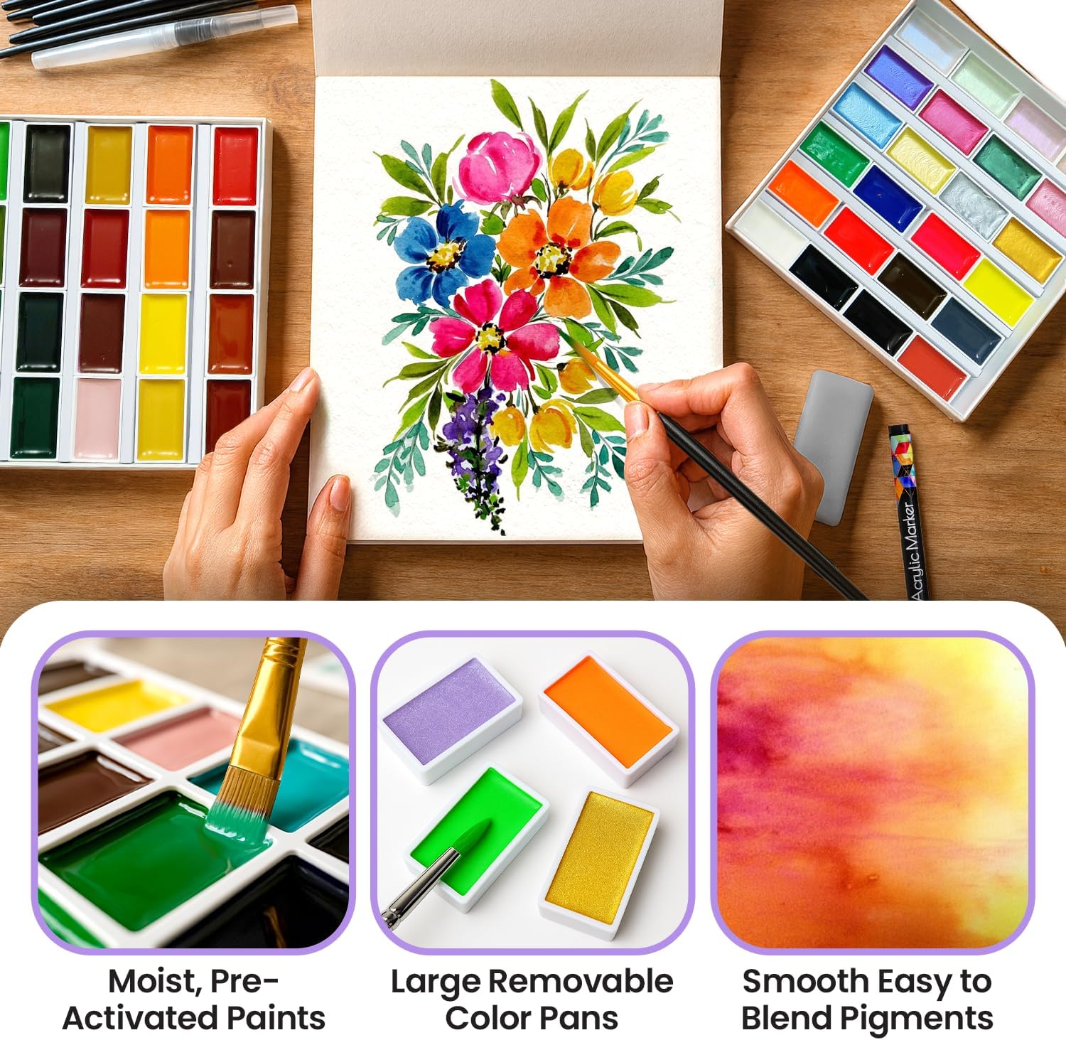 Detalle de Chalkola Watercolour Paint Set 48 colours