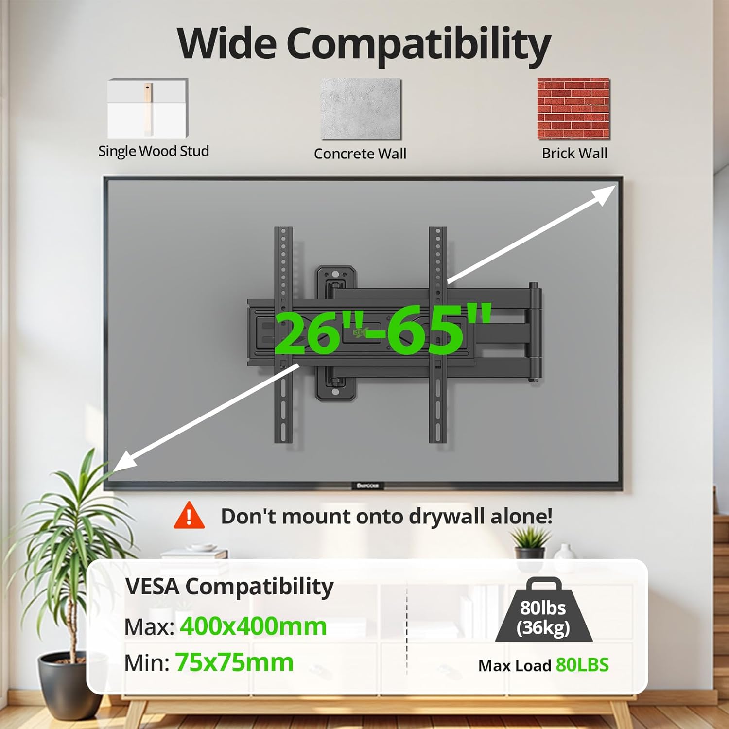 Thumbnail 2 de USX MOUNT Corner TV Wall Mount with 31.22" Long Arm for 26-65" TVs (Up to 80 lbs) — Full Motion, Corner Design, UL-Listed