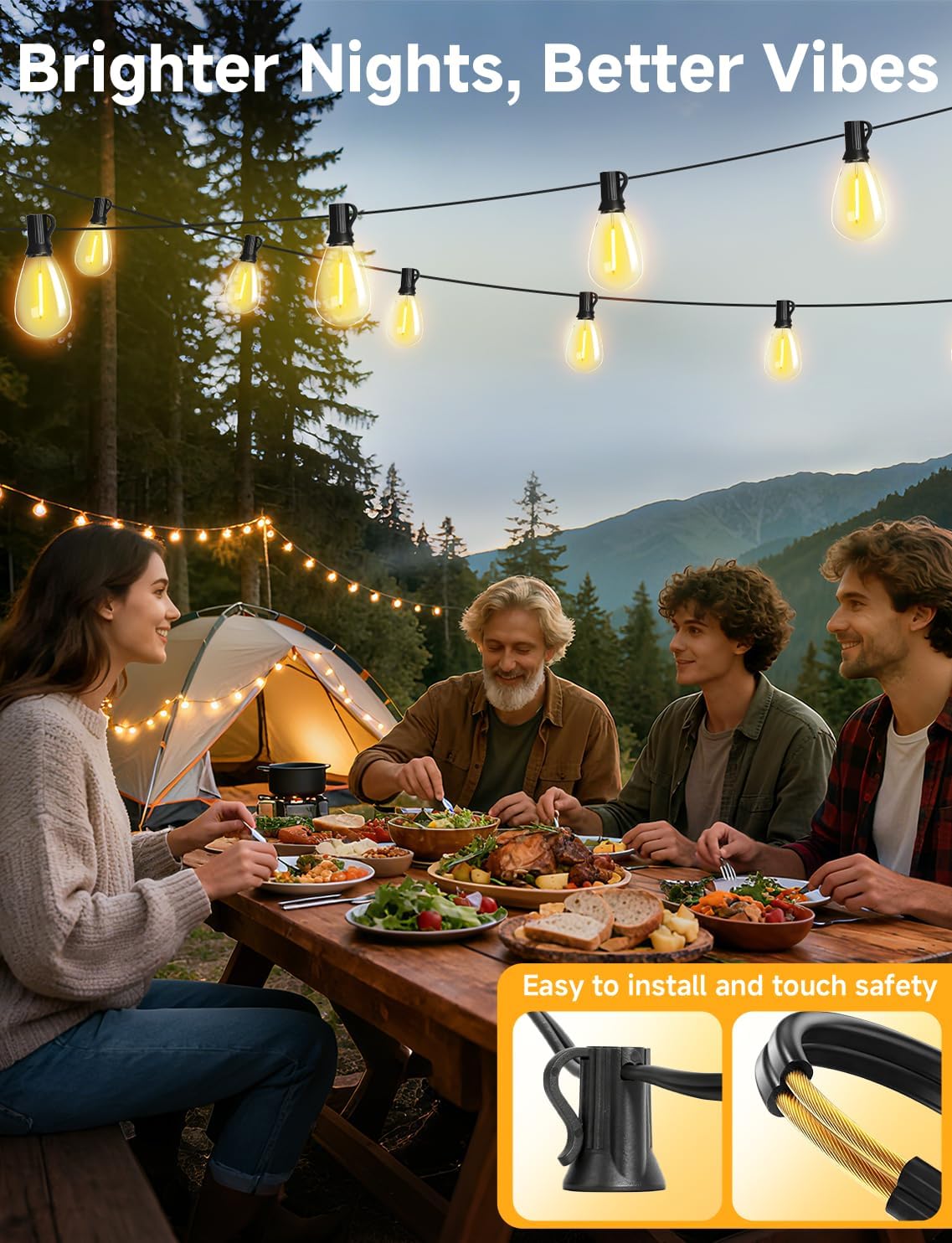 Thumbnail 3 de Likesky 130FT LED Outdoor String Lights with Remote, 2700K, S11 Bulbs
