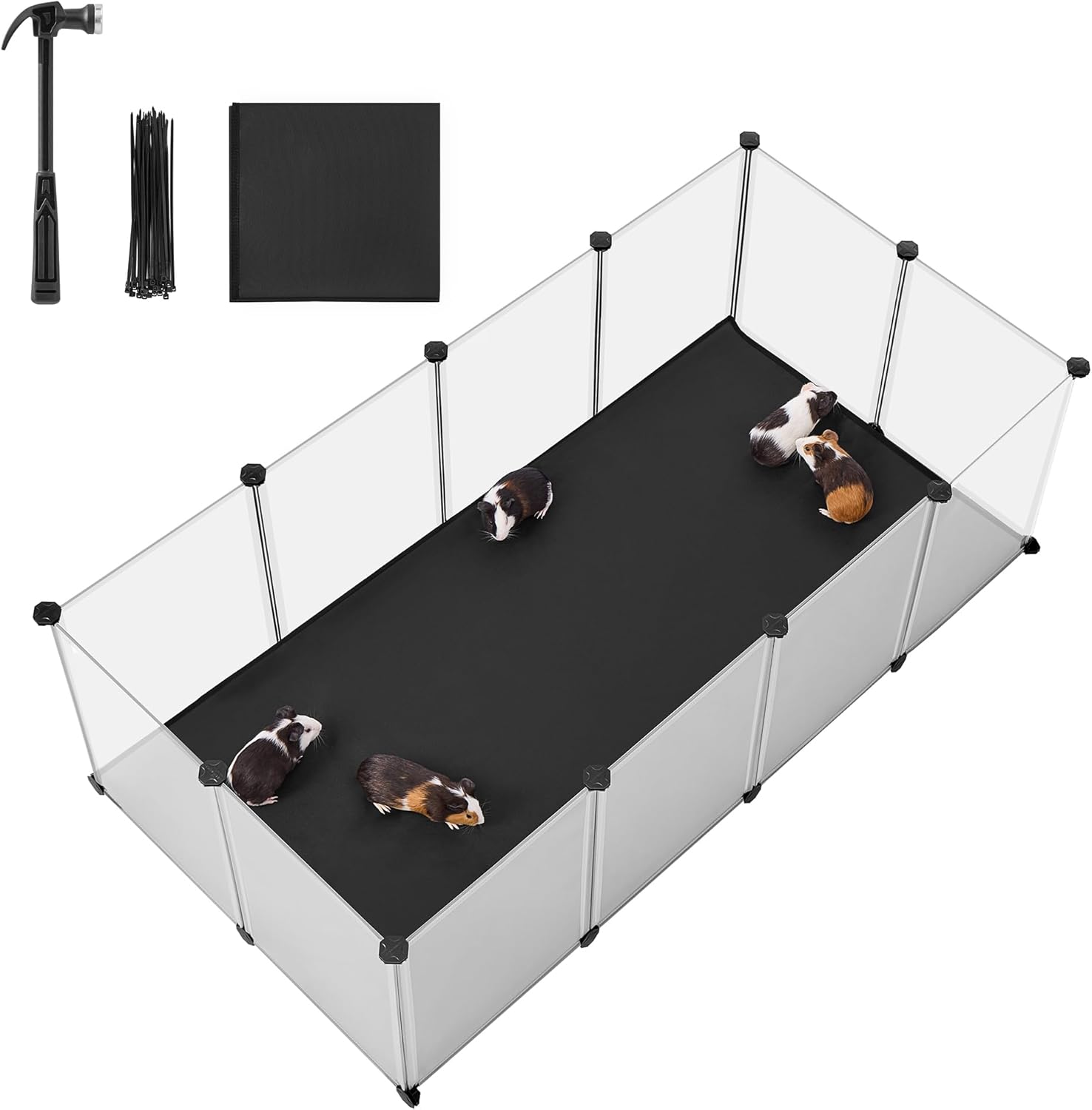 Enclos SONGMICS blanc LPC012W01 pour petits animaux avec plancher et tapis imperméable amovible (143 x 73 x 46 cm)