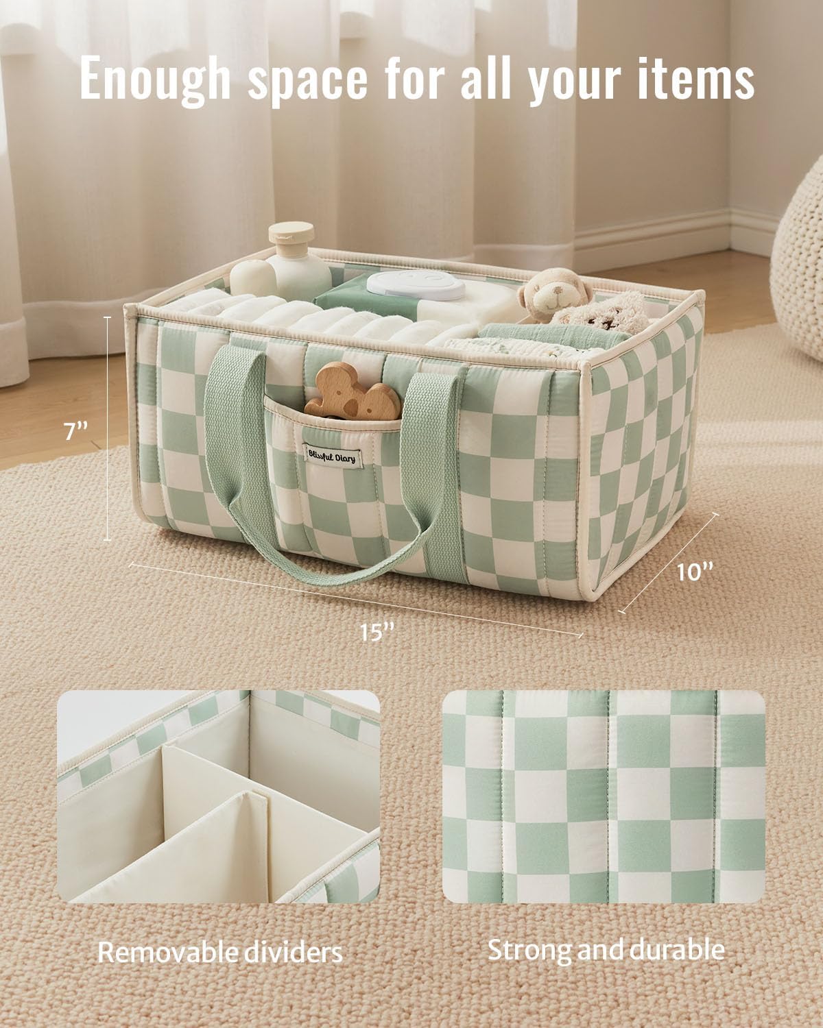 Thumbnail 2 de Blissful Diary Nappy Caddy Organiser in Sage Green Checkered