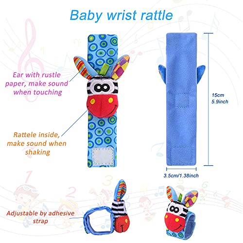 Thumbnail 4 de Sonajero Calcetines y Muñequeras para Bebé, Sonajero Toys con Buscador de Muñeca y Pie Juguetes de Animales Suaves y Bonitos para Recién Nacidos Niños Bebés (2 Pulseras y 2 Calcetines)