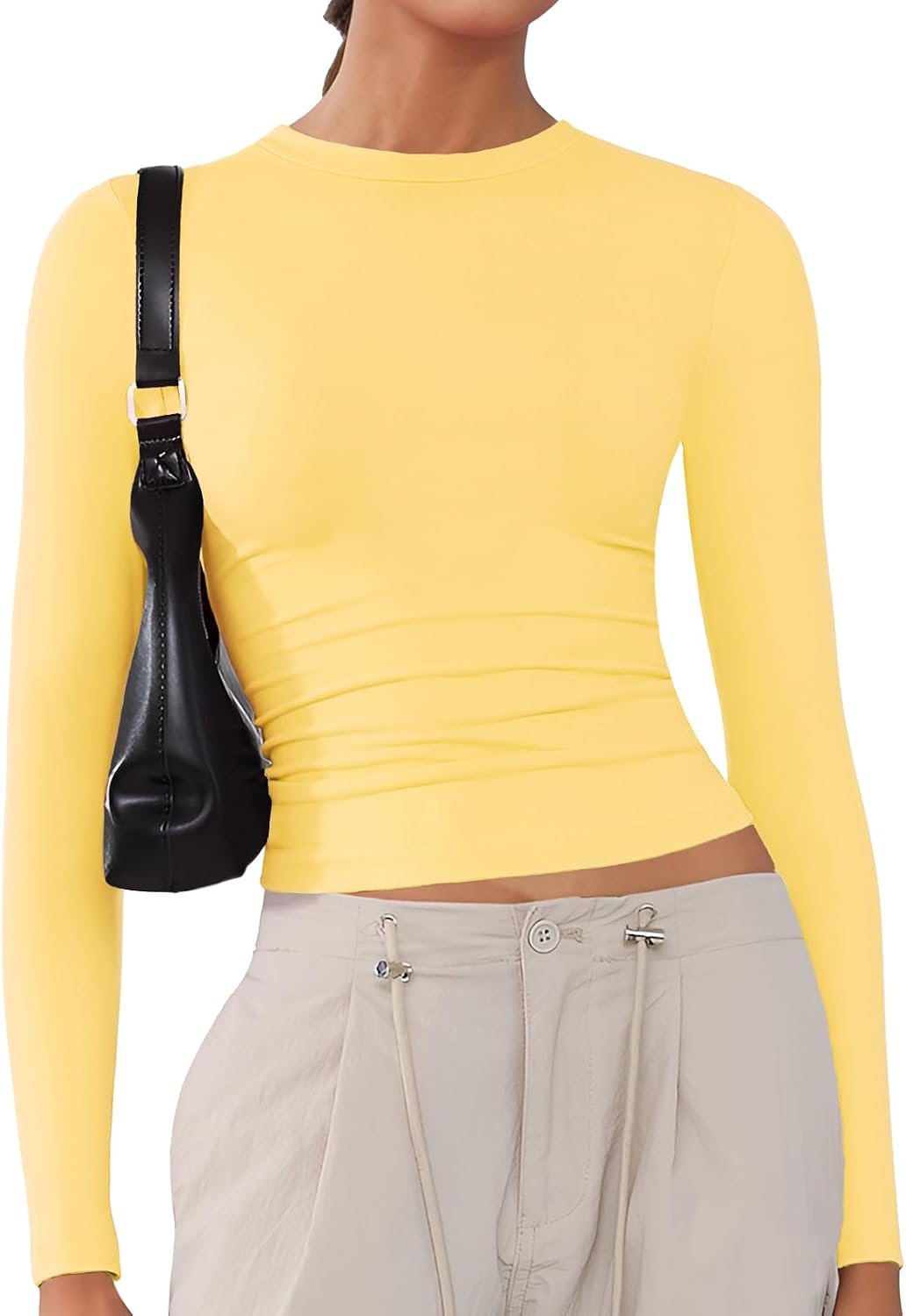 Detalle de ARCFEETORY Women's Long-Sleeve Crew-Neck Top, Soft Stretchy Slim Fit