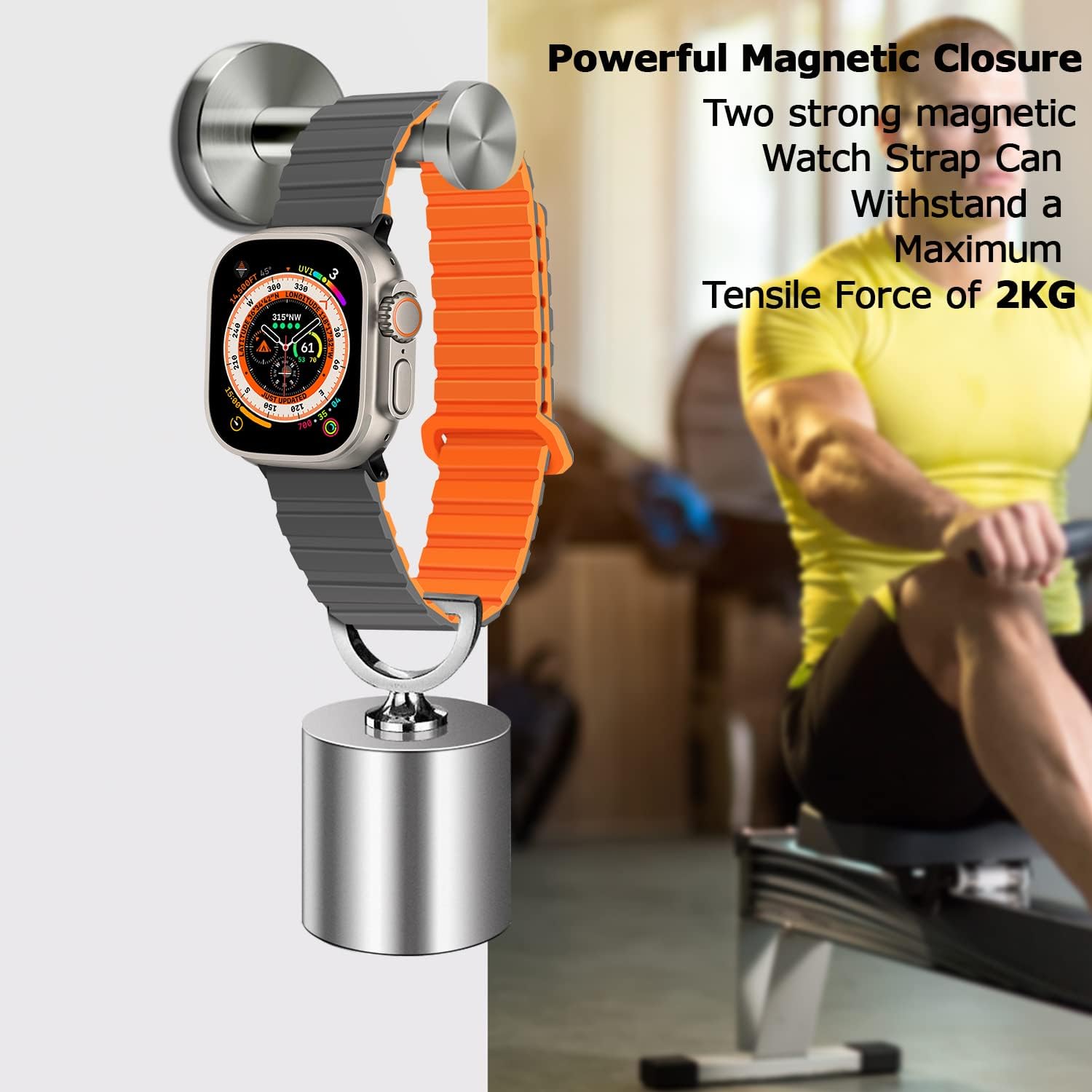 Thumbnail 4 de Tasikar Magnetic Silicone Apple Watch Strap (42–49mm) – Grey/Orange