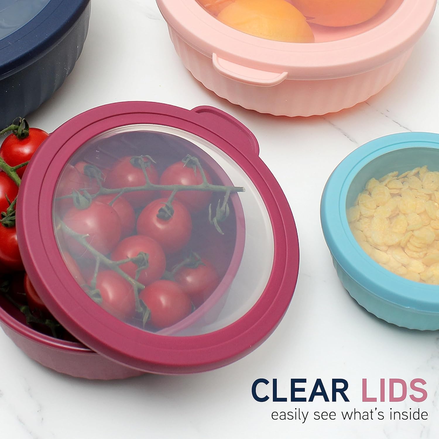 Detalle de Cook with Color Prep Bowls with Lids – 8-Piece Navy Ombre Nesting Set
