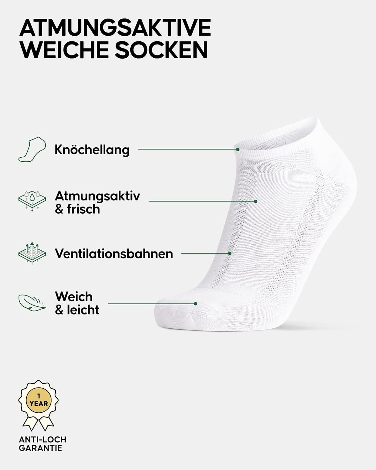 Detalle de DANISH ENDURANCE Bambus Sneaker-Socken, 6 Paar – Kurz & atmungsaktiv für Damen & Herren