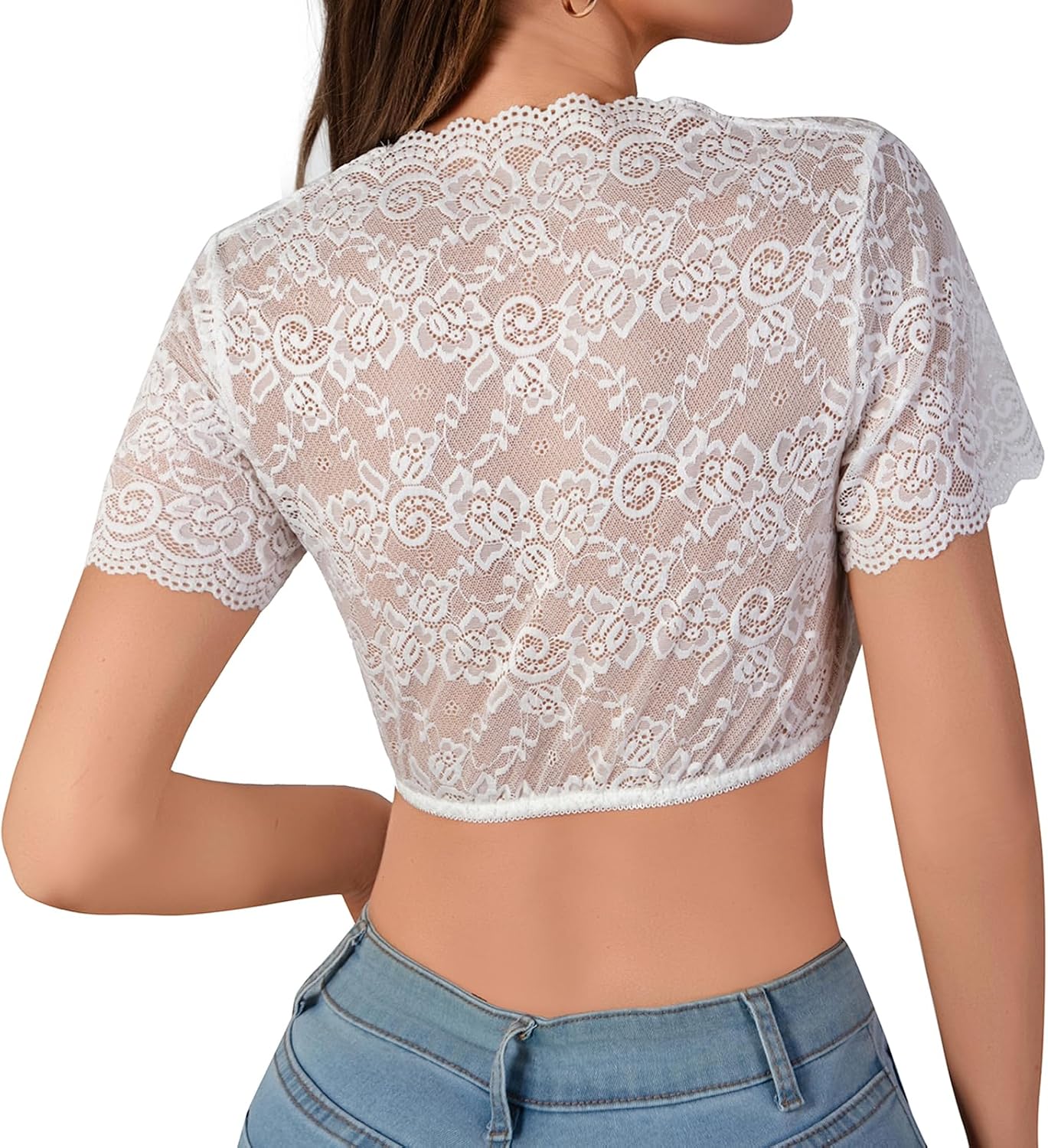 Thumbnail 1 de Ahigh Dirndlbluse Damen Spitze in Weiß – elegante Bluse mit V-Ausschnitt fürs Dirndl