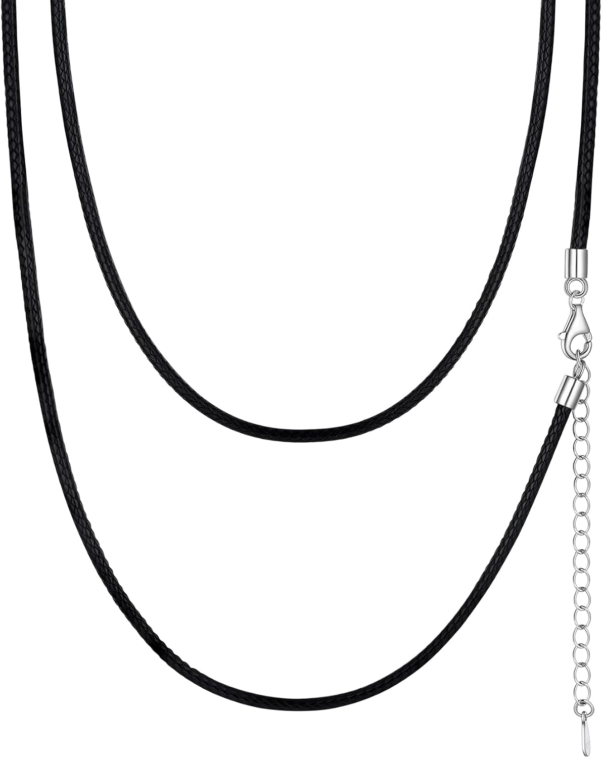 Detalle de Collier PROSILVER en cuir noir avec fermoir Argent 925 (chaîne cordon fin) pour femme et homme
