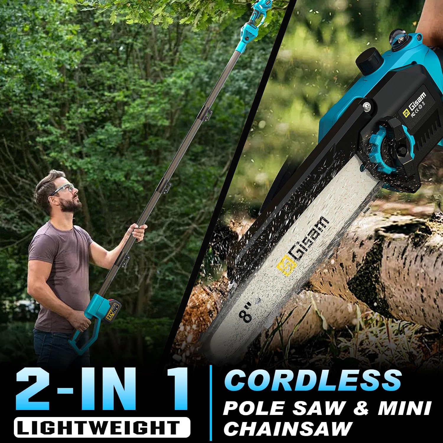 Detalle de 2 in 1 Cordless Pole Saw for Makita 18v: 8 Inch Brushless Chainsaw & Telescopic Pruner