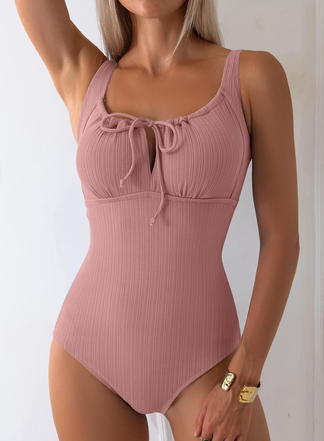 Thumbnail 1 de Aleumdr Women’s Textured One-Piece Swimsuit with Tummy Control, Tie Knot Cutout & Padded Push-Up
