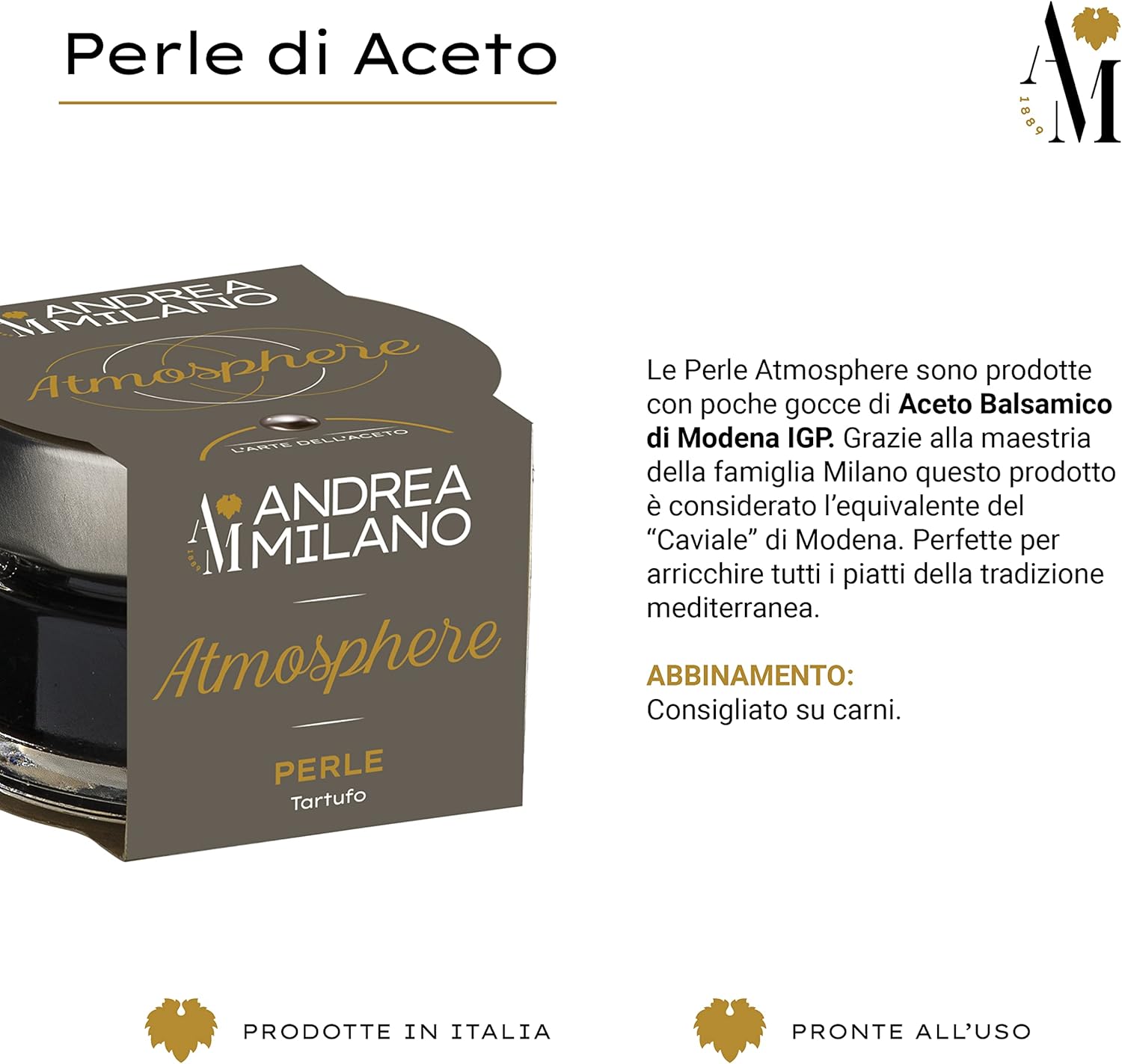 Detalle 2 de Andrea Milano Perle di Aceto Atmosphere – Sfere Nere al Tartufo con Aceto Balsamico, 50 g