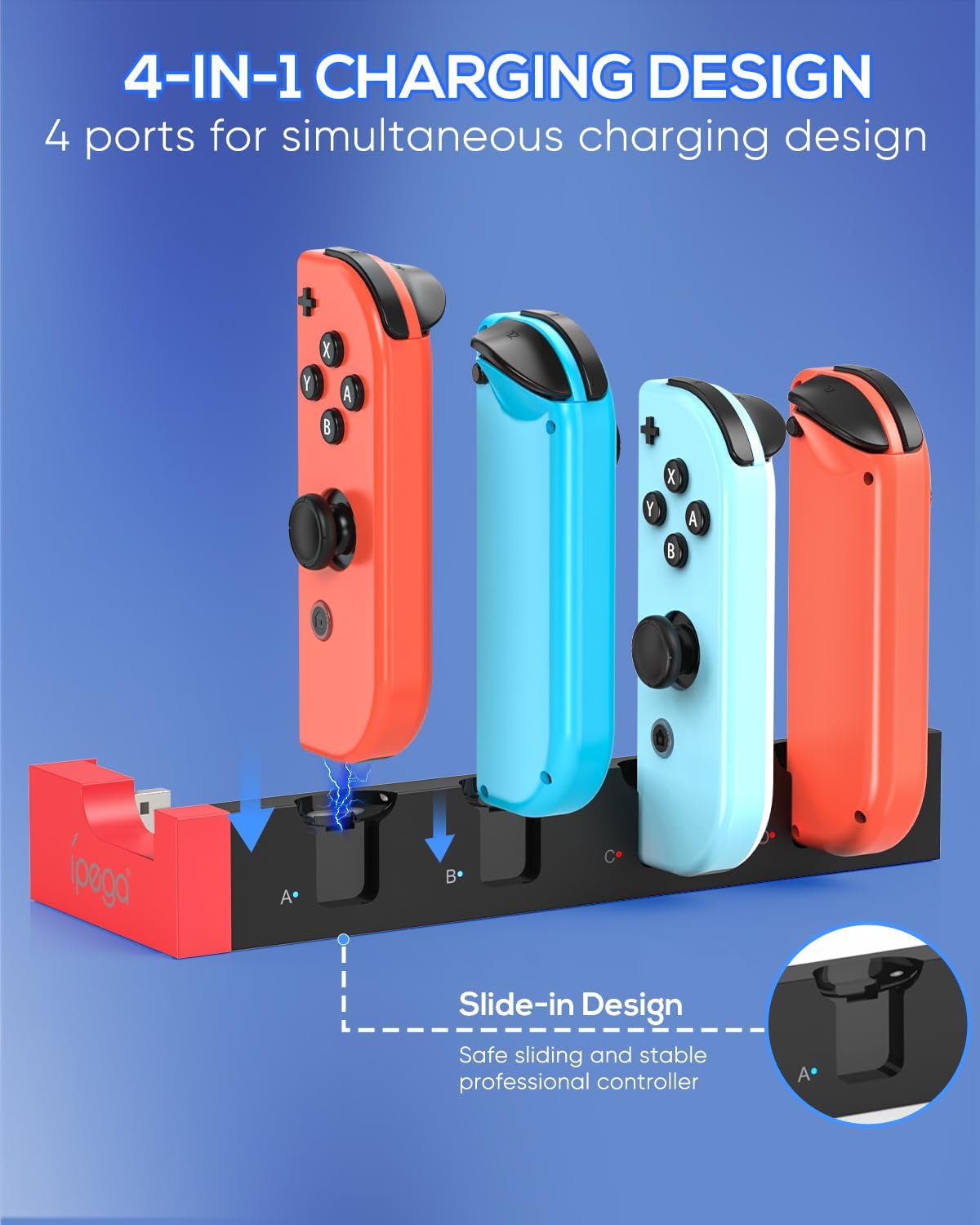 Detalle de FYOUNG Switch 1 & Switch OLED Controller Charger Dock (4-in-1) with USB Type-C Cable
