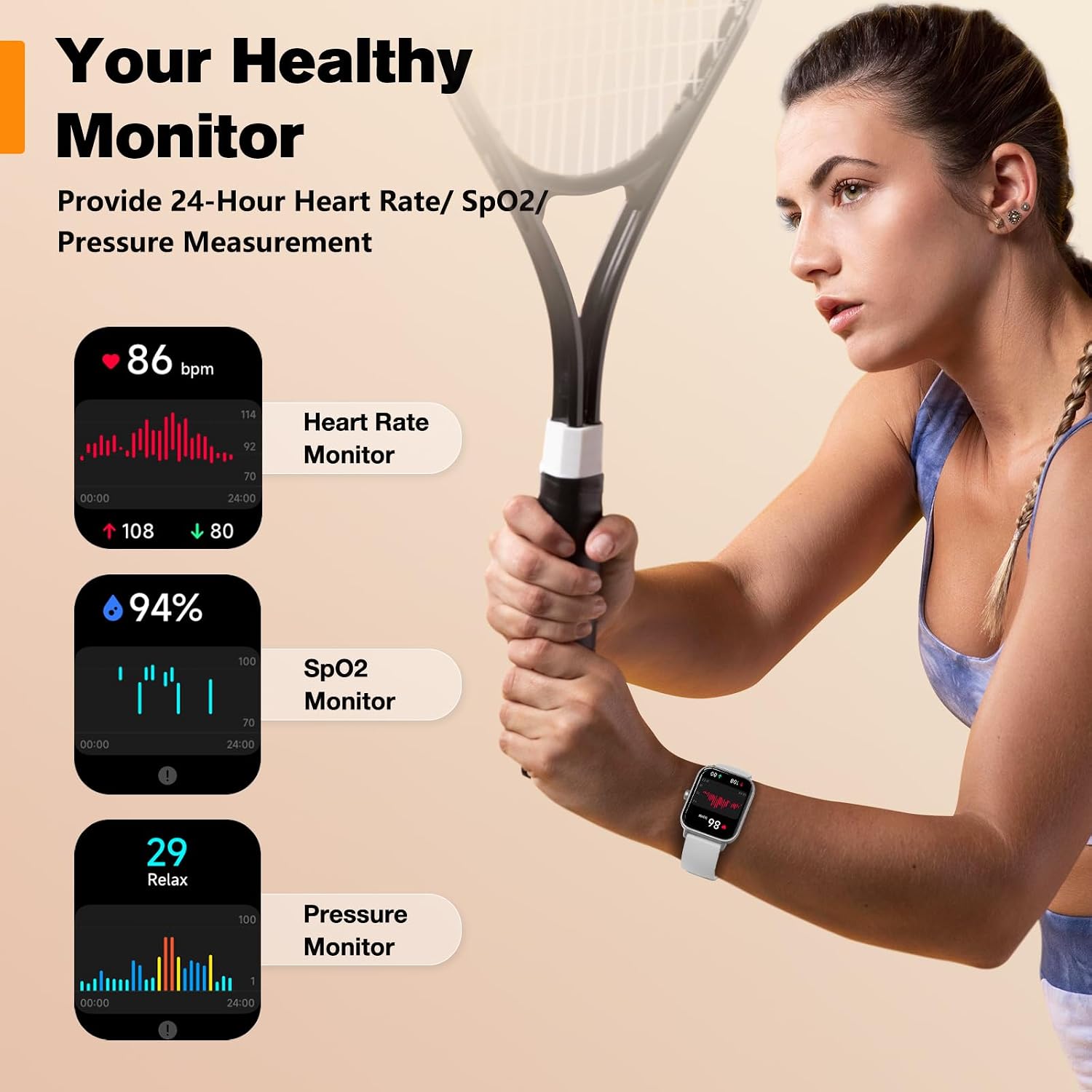 Detalle 2 de Smart Watch for Men Women Fitness Tracker (Alexa built-in & IP68) with Heart Rate Monitor, 1.8" touchscreen – White
