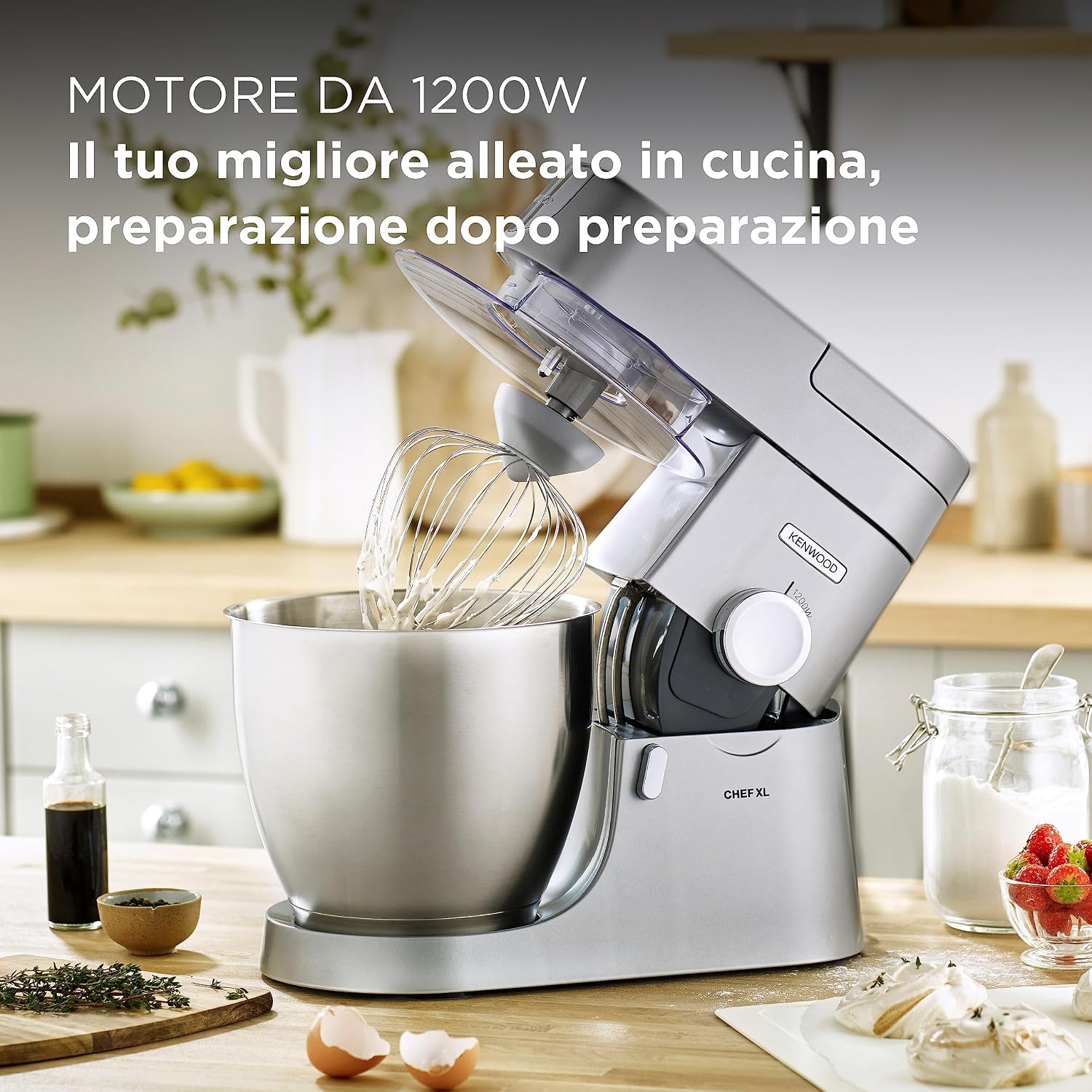 Detalle de Kenwood KVL4100S Impastatrice Planetaria Chef XL: potenza 1200W, ciotola da 6,7 L e 3 ganci inclusi
