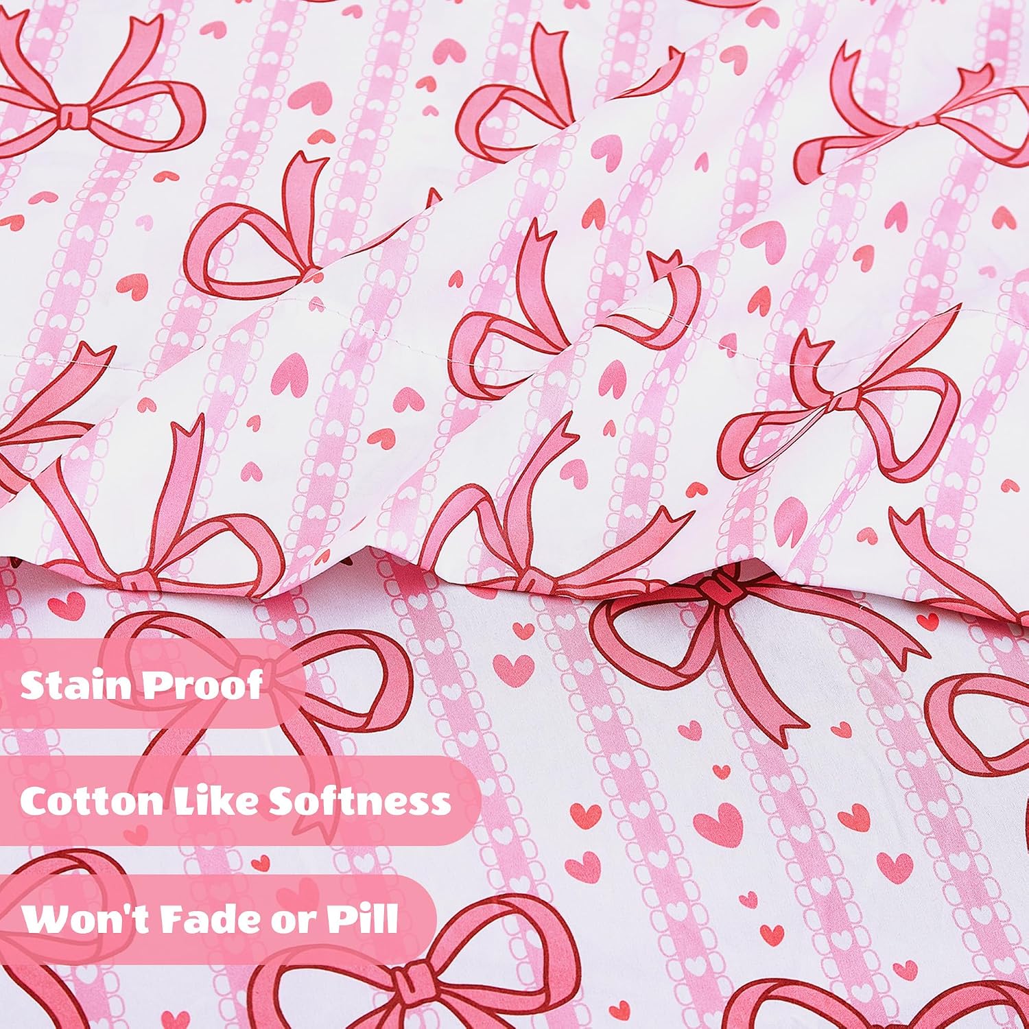 Thumbnail 5 de Viviland VLKDSHT-PB-T Twin Sheet Set, Pink Bow Microfiber, Deep Pocket
