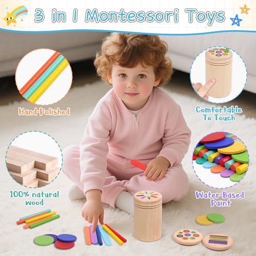 Detalle de Jouet Bebe 1 An – 3 en 1 Montessori: Jouet en Bois Éducatif pour Fille et Garçon par Wotoyd