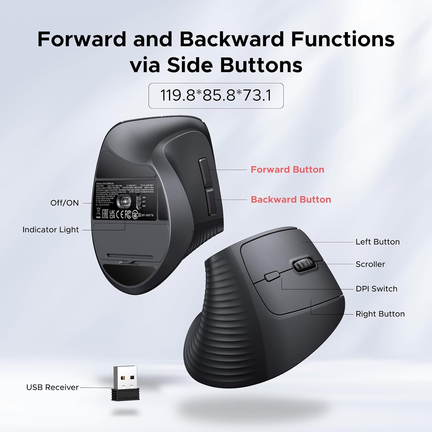 Thumbnail 4 de UGREEN Ergonomic Wireless Mouse 12-Month Battery