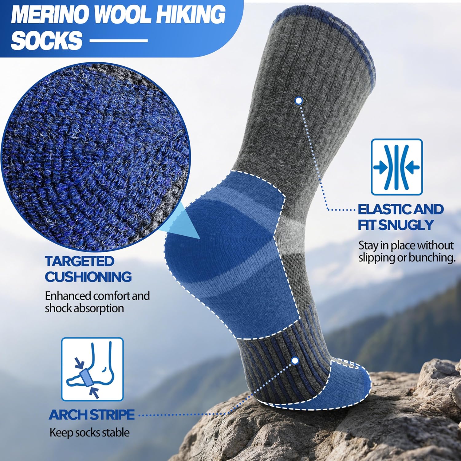 Thumbnail 2 de Merino Wool Hiking Socks 5 Pairs