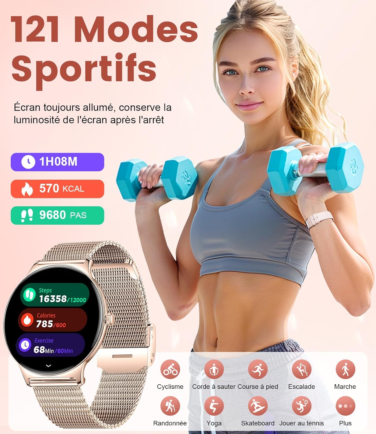 Thumbnail 3 de Montre Connectée Femme Smartwatch Sport 1,32'' AMOLED Ultra-Fin — Santé féminine, 100+ modes et Bluetooth