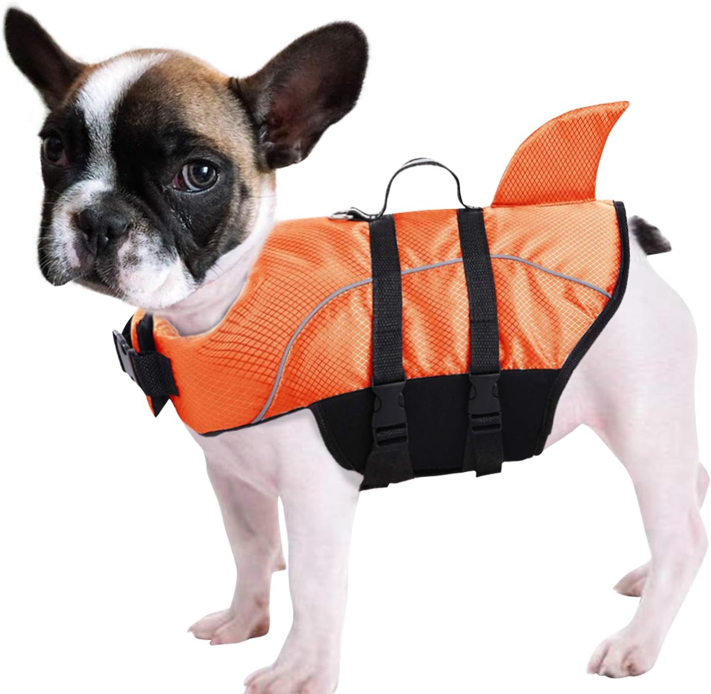 Detalle de Queenmore Ripstop Dog Life Jacket Shark Style (Orange, XS) for Small & Medium Breeds