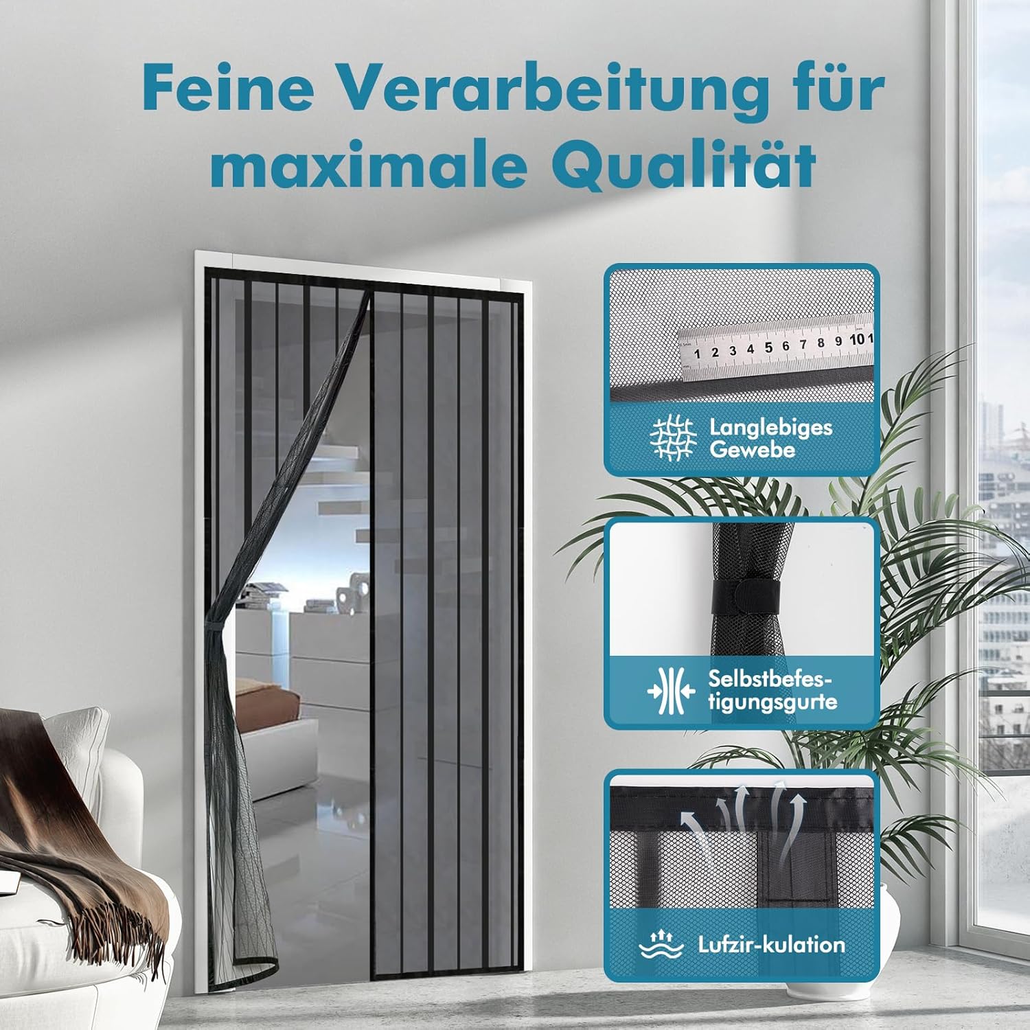 Thumbnail 2 de Sekey Magnet Fliegengitter Balkontür ohne Bohren – Türvorhang für Schiebetür, 150×230 cm, Schwarz