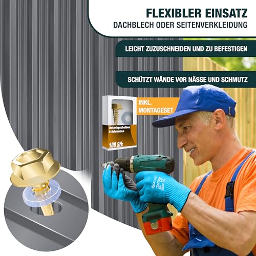 Detalle de KESSER® 12 plaques de tôle profilée trapézoïdale 129 cm x 45 cm – 7 m², acier galvanisé 0,25 mm, gants de montage