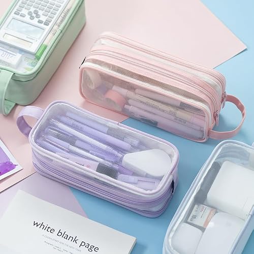 Thumbnail 7 de Deyaah Large Clear Mesh Pencil Case Pouch – 2 Compartment, Transparent & Multifunctional