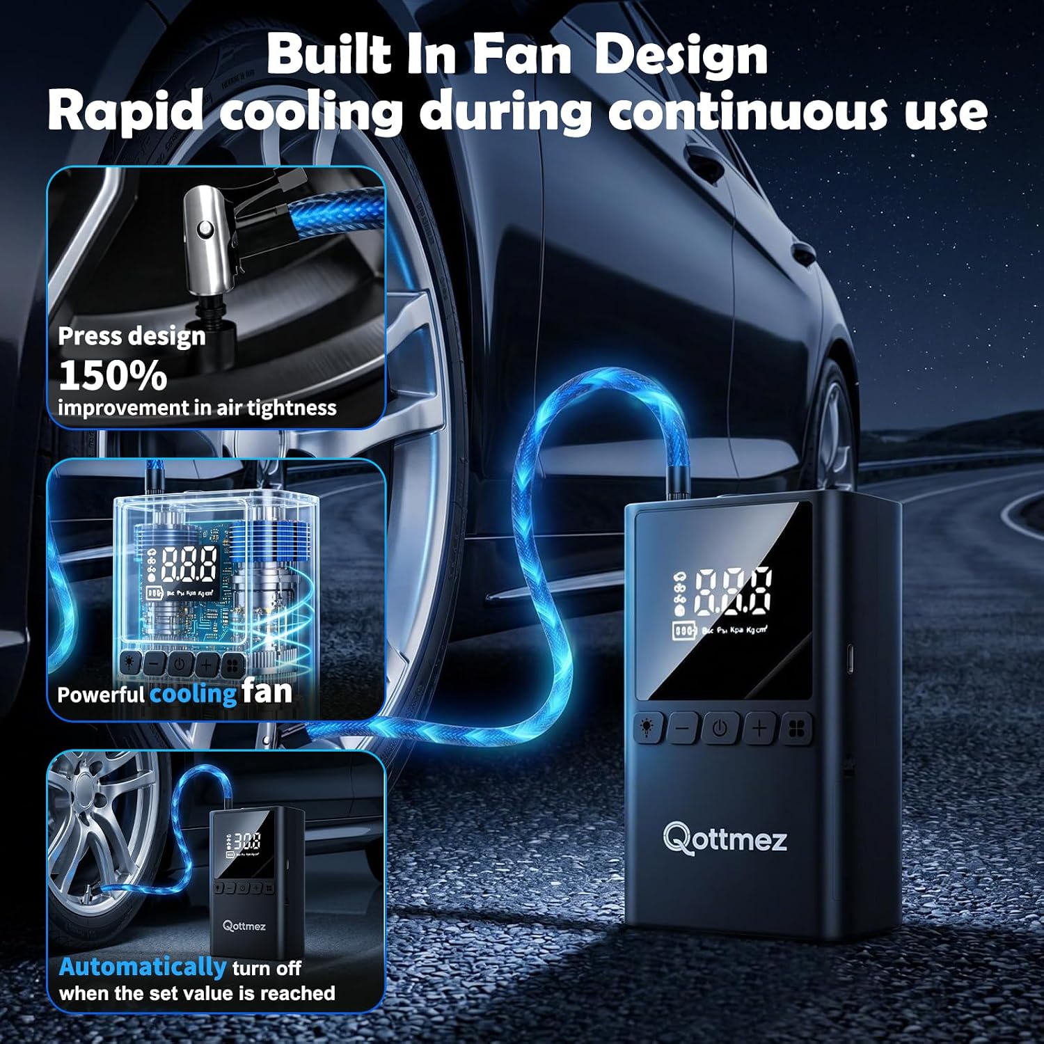 Thumbnail 5 de Upgraded 70L/min Car Tyre Inflator Air Compressor with 150 PSI Battery and LED Display