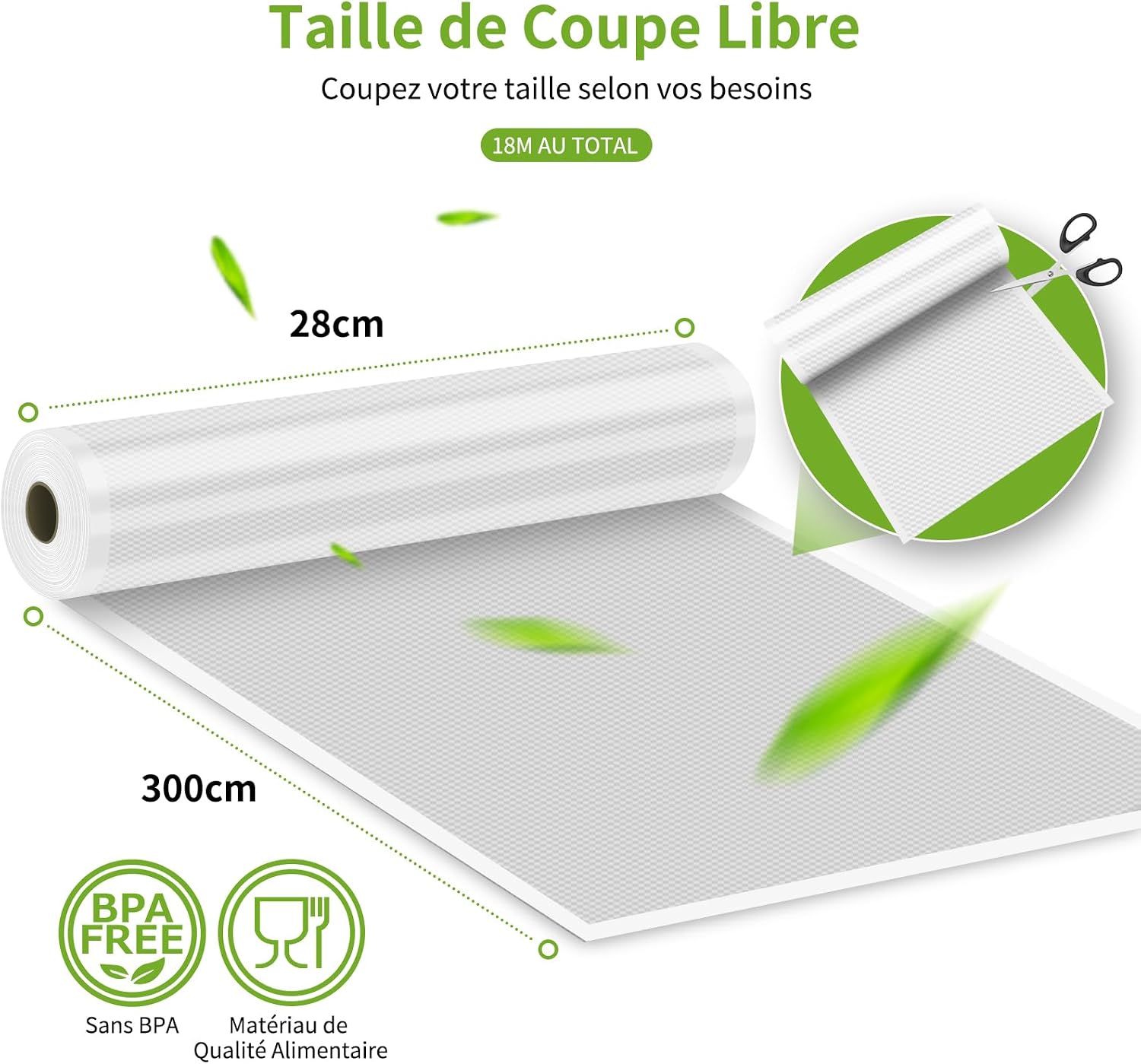 Detalle de Vihoom Rouleau Sous Vide Alimentaire – 6 rouleaux 28x300 cm, sans BPA