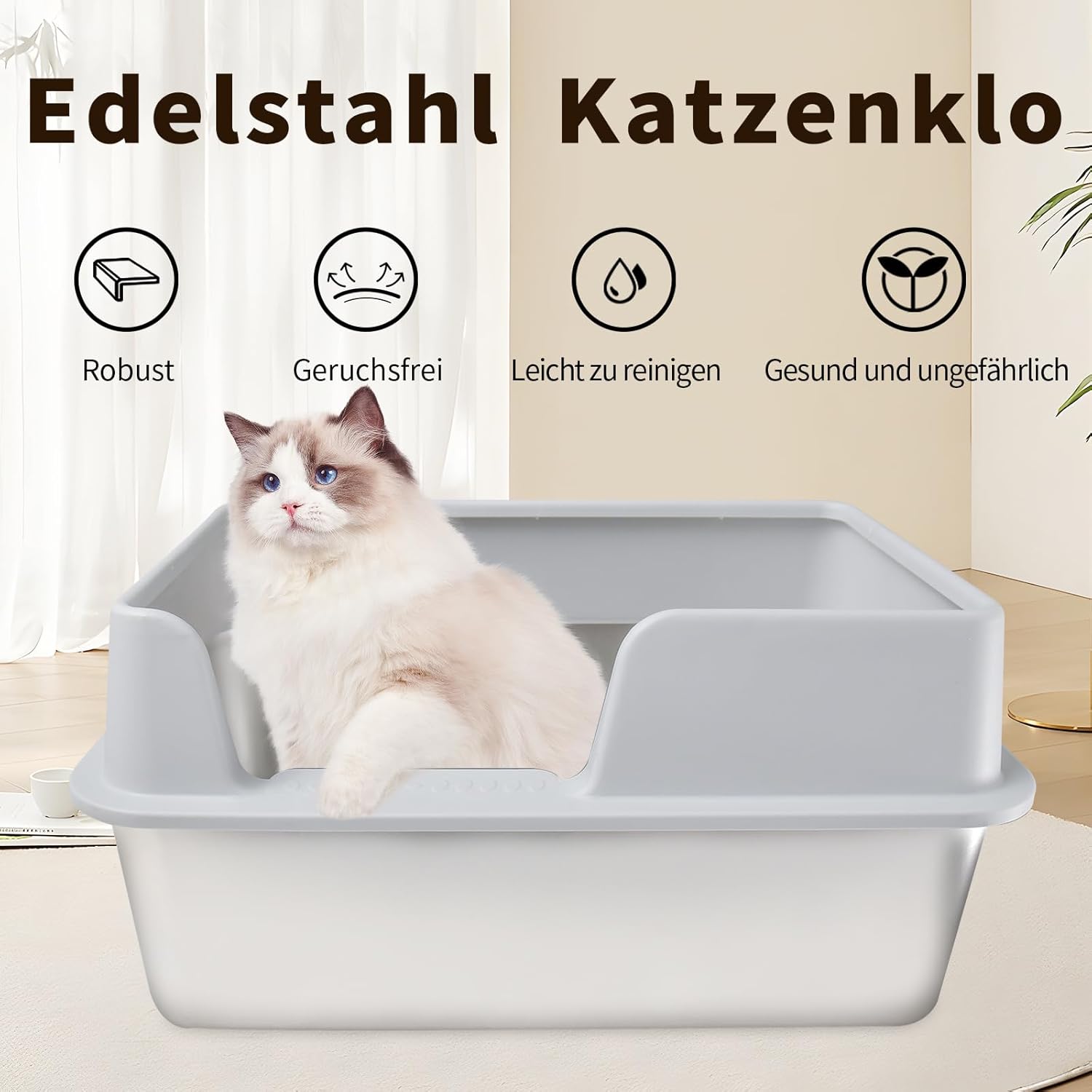 Thumbnail 1 de Katzenklo XXL Edelstahl 50×35×25 cm 🐾