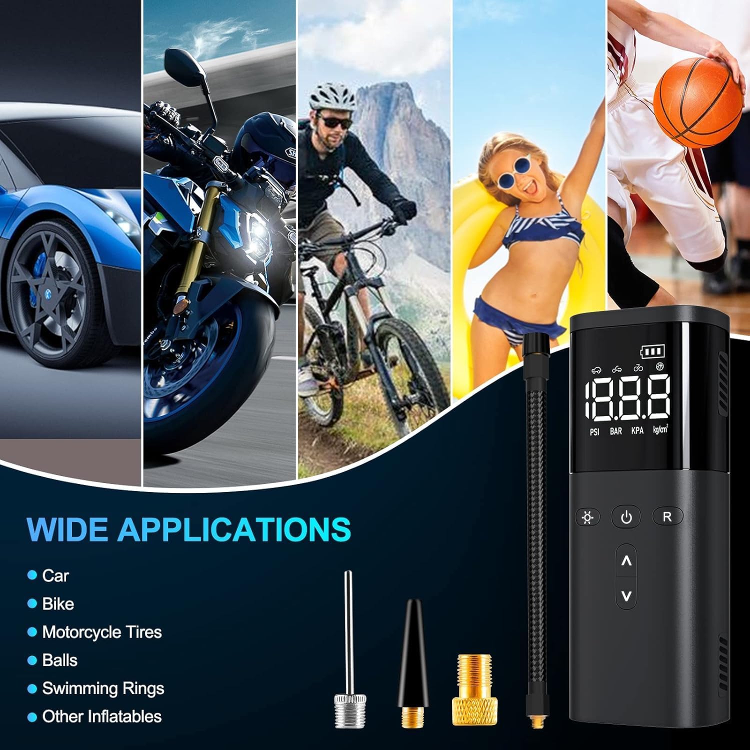 Thumbnail 2 de Cordless Portable Air Compressor with Digital Gauge and LED Light