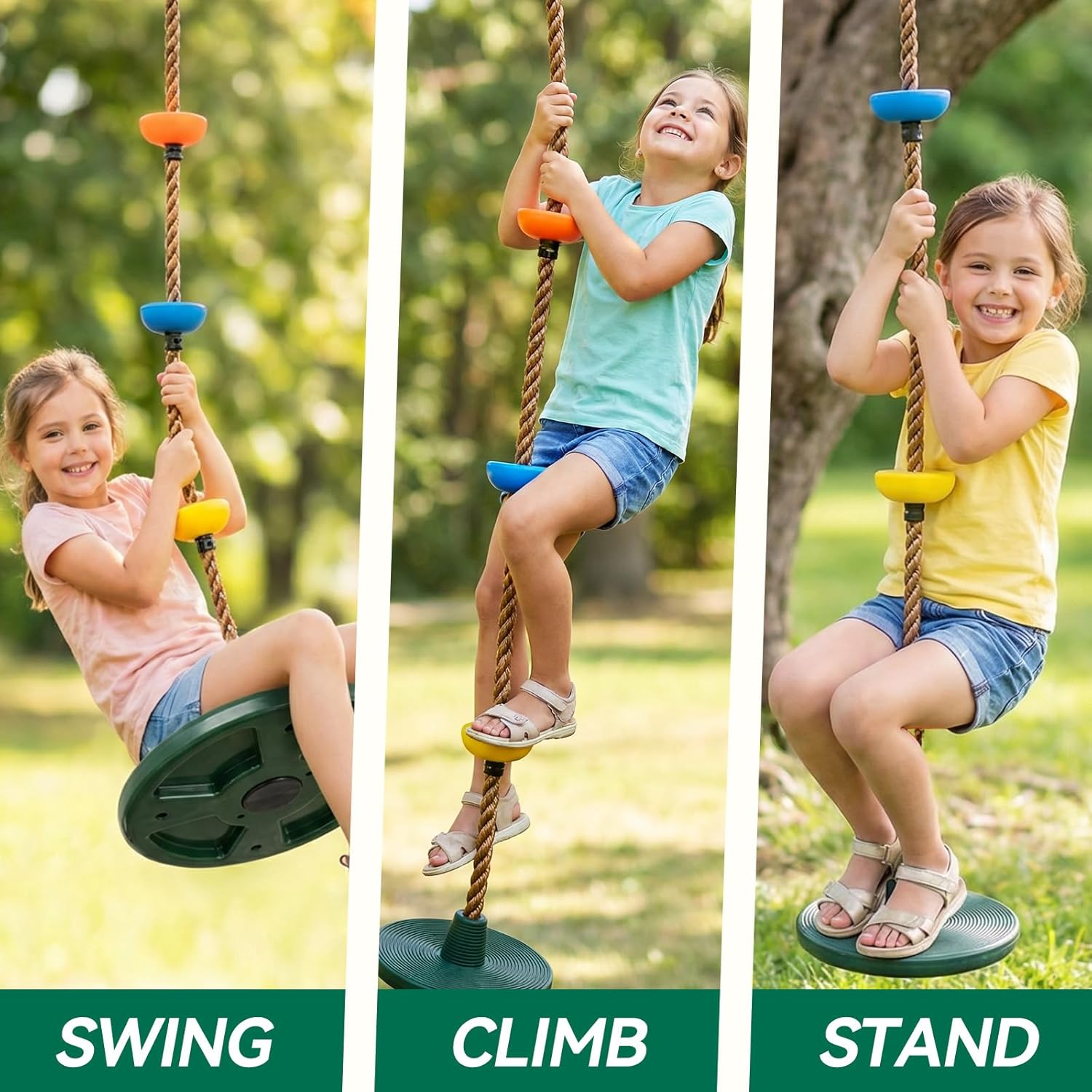 Thumbnail 4 de HeyZoo Tree Swing for Kids (Up to 330LB) Climbing Rope & Disc Swing Seat Set with Carabiners