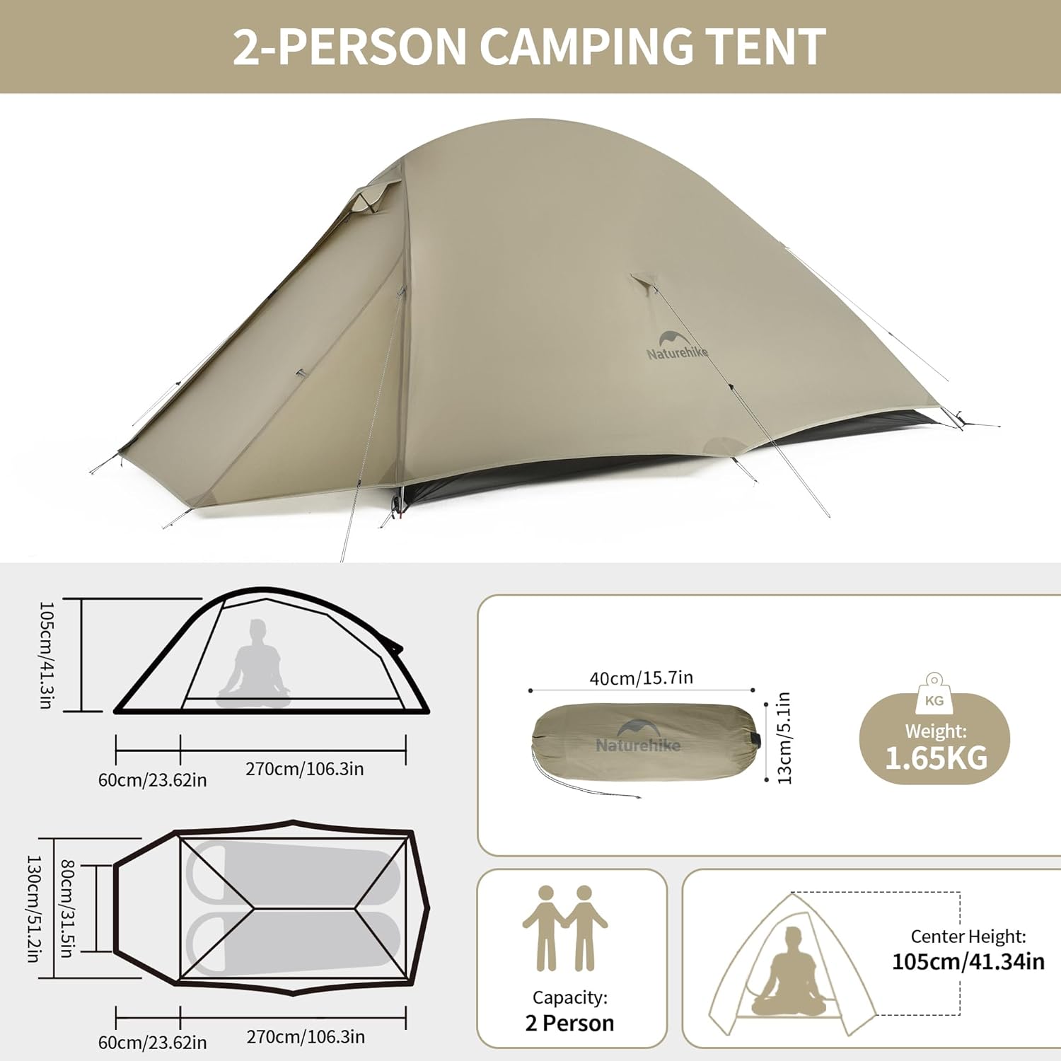 Thumbnail 1 de Naturehike Cloud Up Pro 2: Tenda da Campeggio leggera, facile da montare e resistente al vento per 2 persone